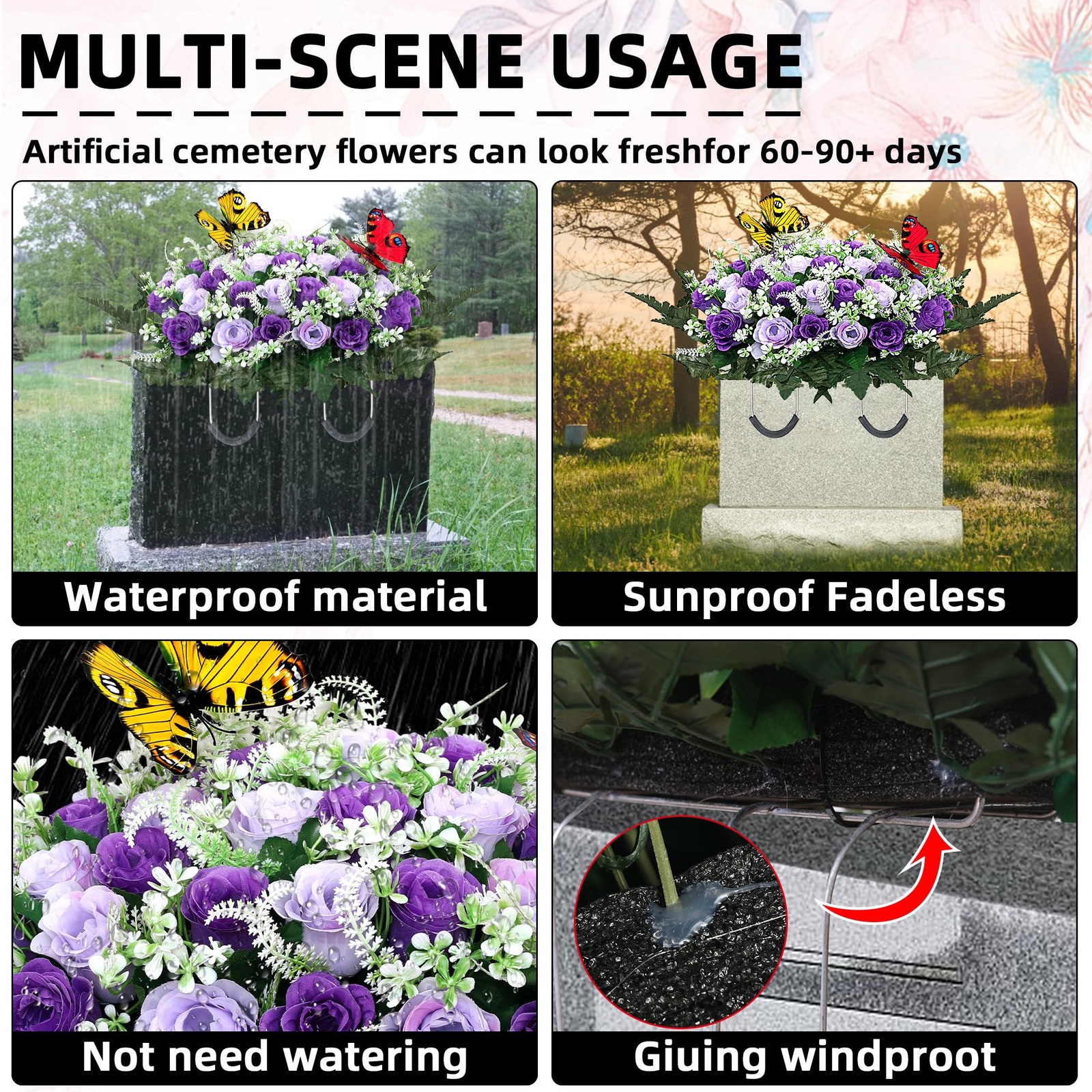 Artificial Cemetery Flowers for Grave,Large Headstone Flower Saddle Realistic…