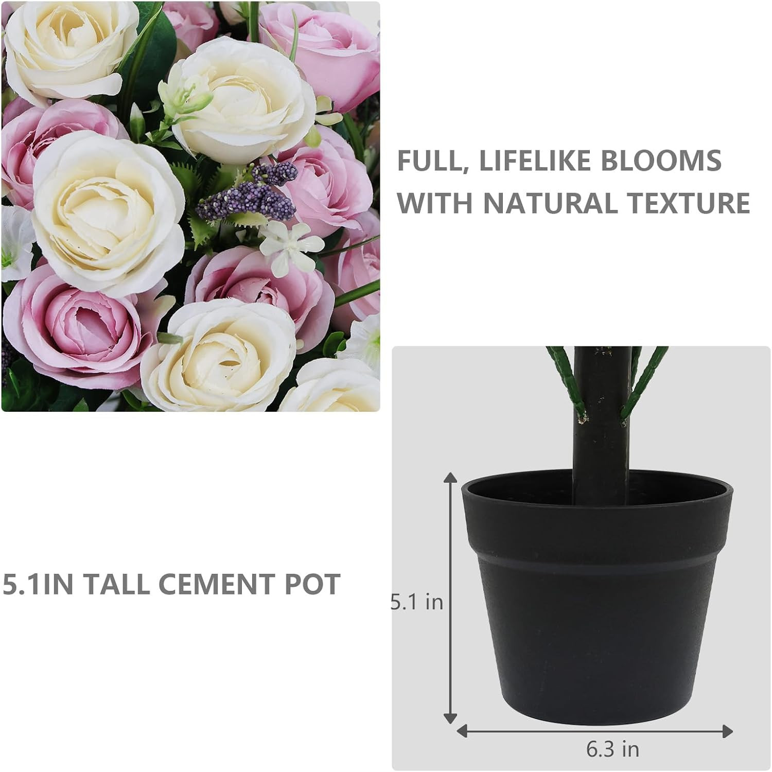 24″ Artificial Outdoor Flowers Set of 2, Faux Rose with Eucalyptus Plants in Cem