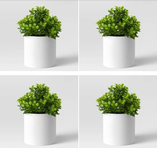 4 Pack Threshold – Faux Artificial Plants – 5″ Mini Boxwood Green / White Pot