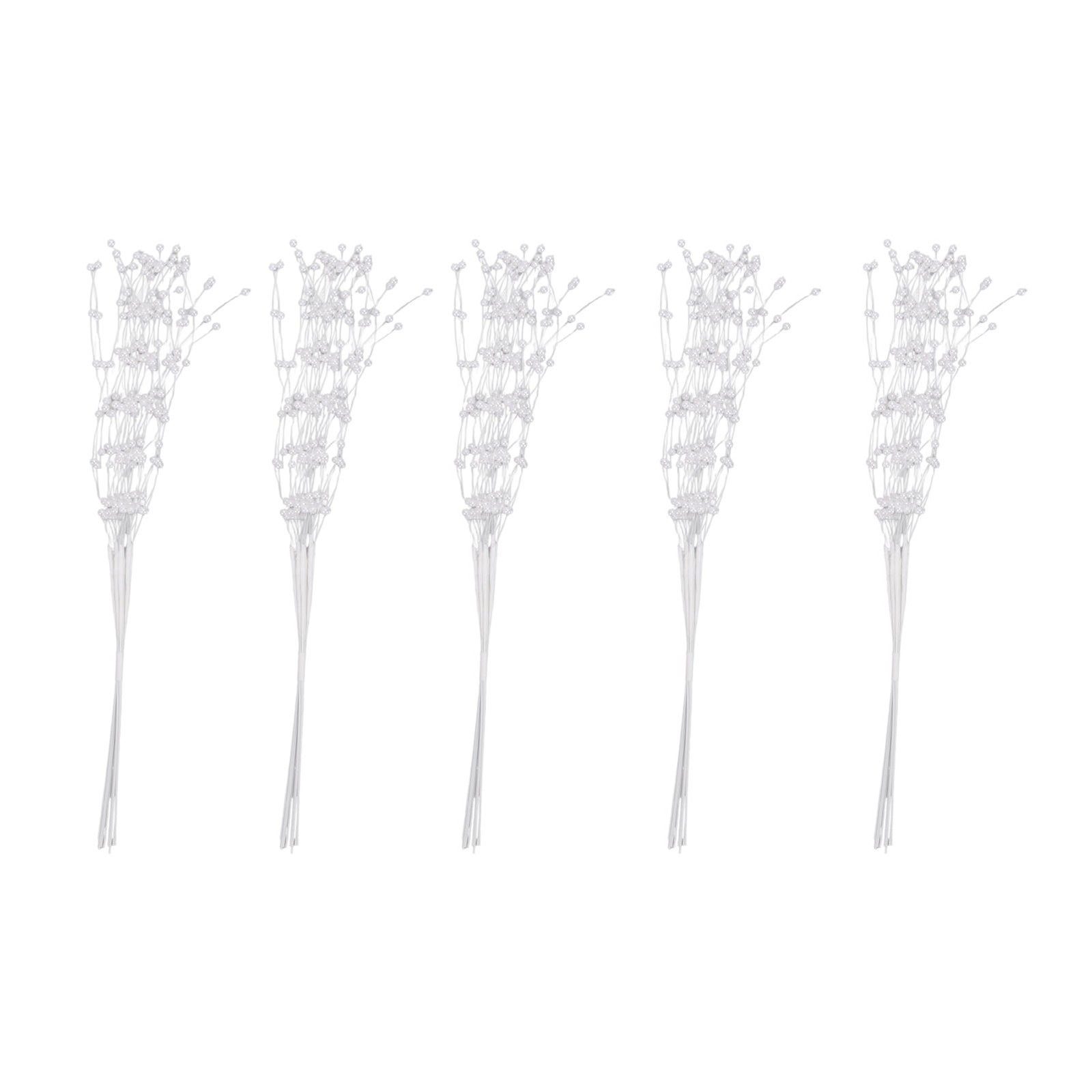 White 50PCS Pearl Beaded Stems 4mm Bead String Garland Floral Picks Flexible BT0