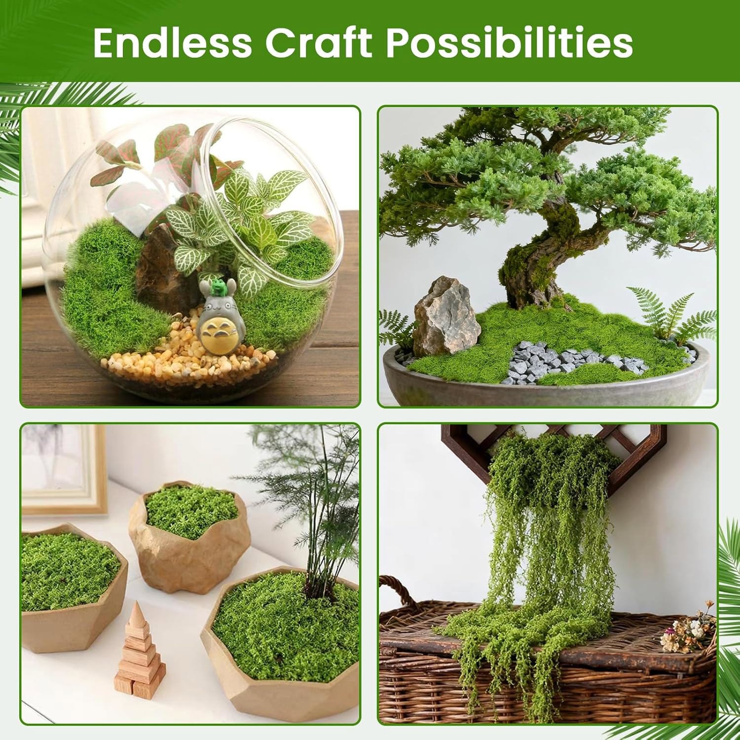10.6 oz Artificial Moss Fake Green DIY Plant Simulation Grass Centerpiece Decor
