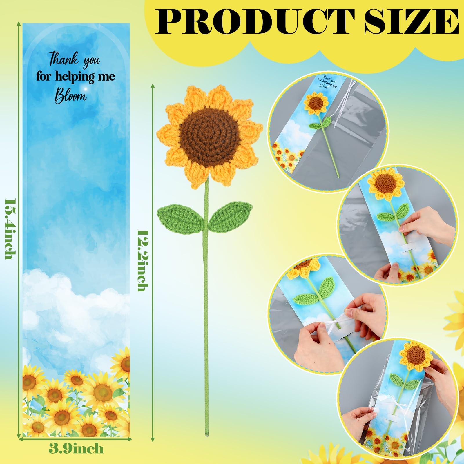12 Sets Back to Teacher Gifts Crochet Sunflower Gifts 12″ Handmade Knit Sunfl…