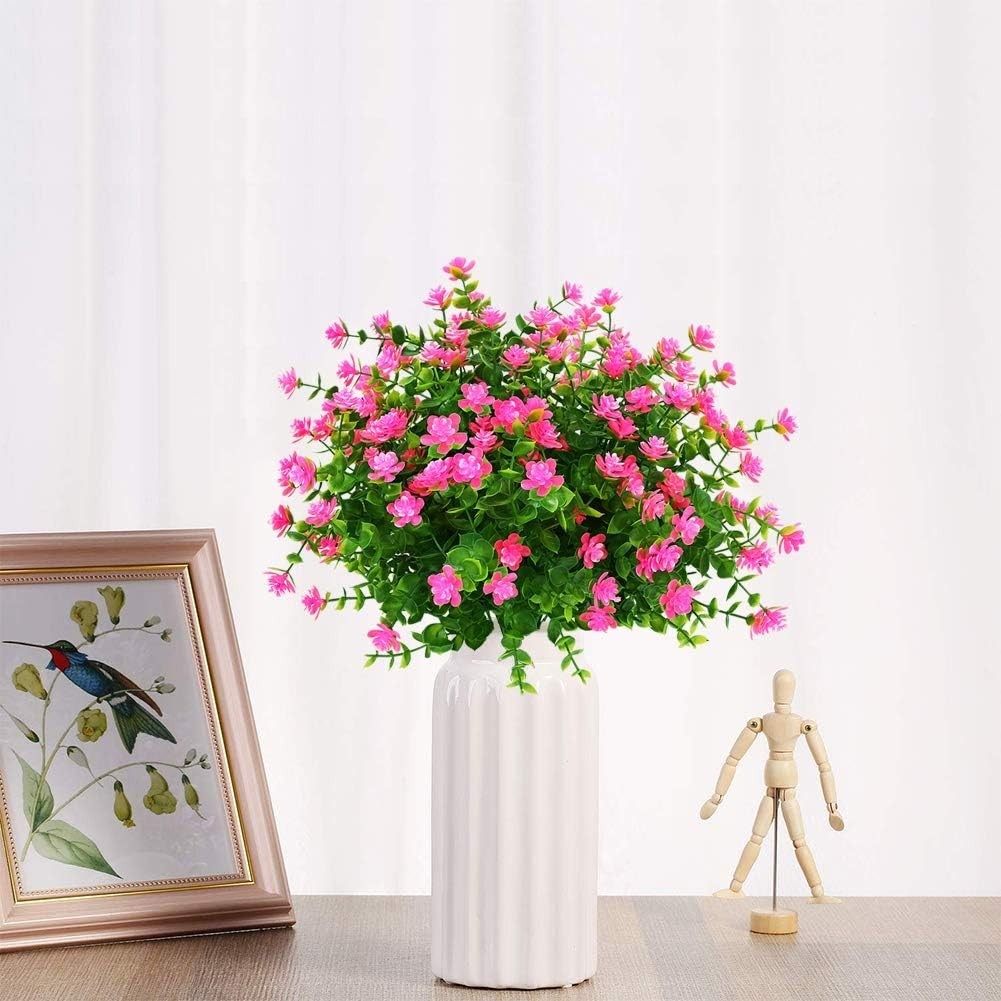 Realistic UV Resistant Pink Boxwood Faux Flowers – 4 Pack for -Round Beauty