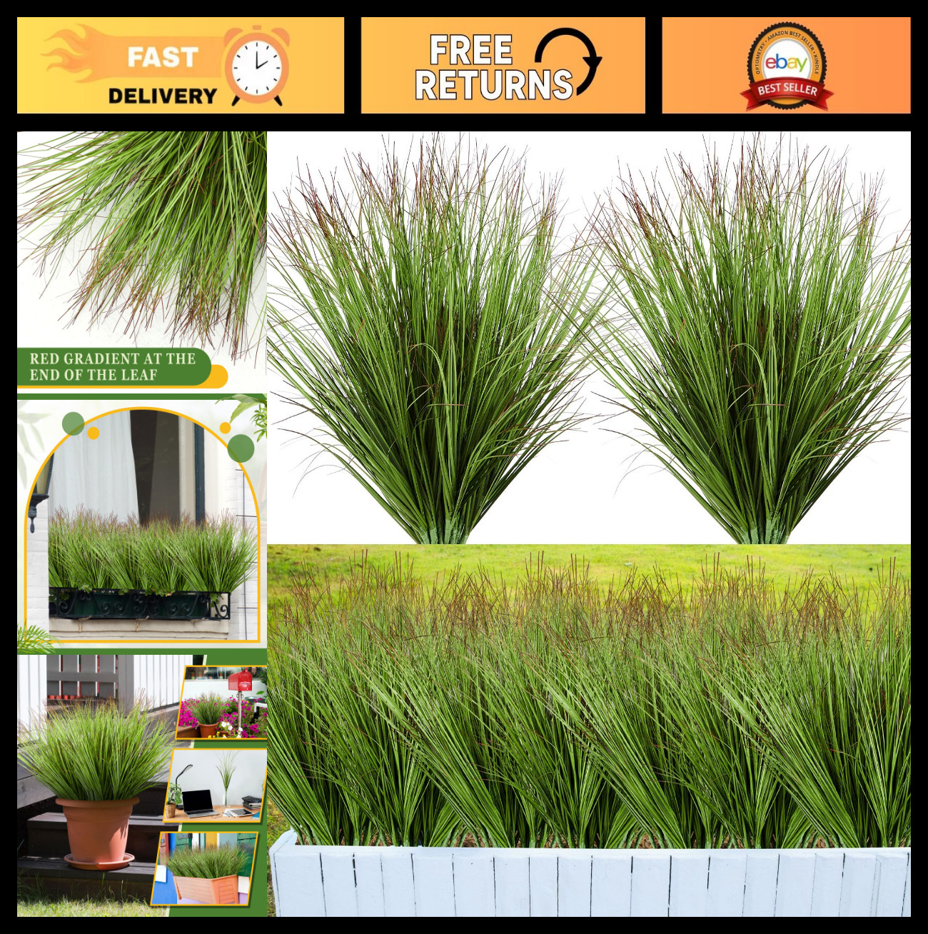 48 Pcs Faux Grass Plants – UV Resistant Artificial Shrubs for Indoor/Outdoor Dec