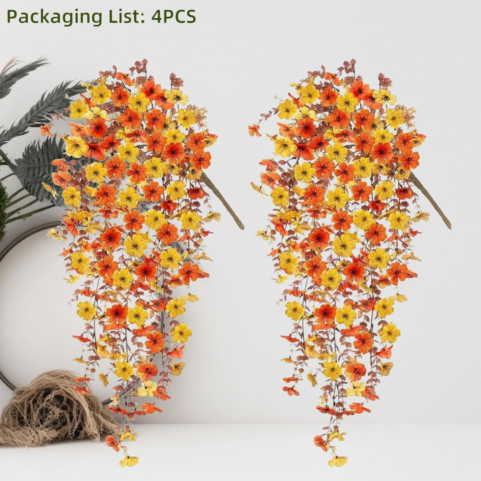 4Pcs Artificial Hanging Flowers UV Resistant Faux Plant for Outdoor Indoor Decor