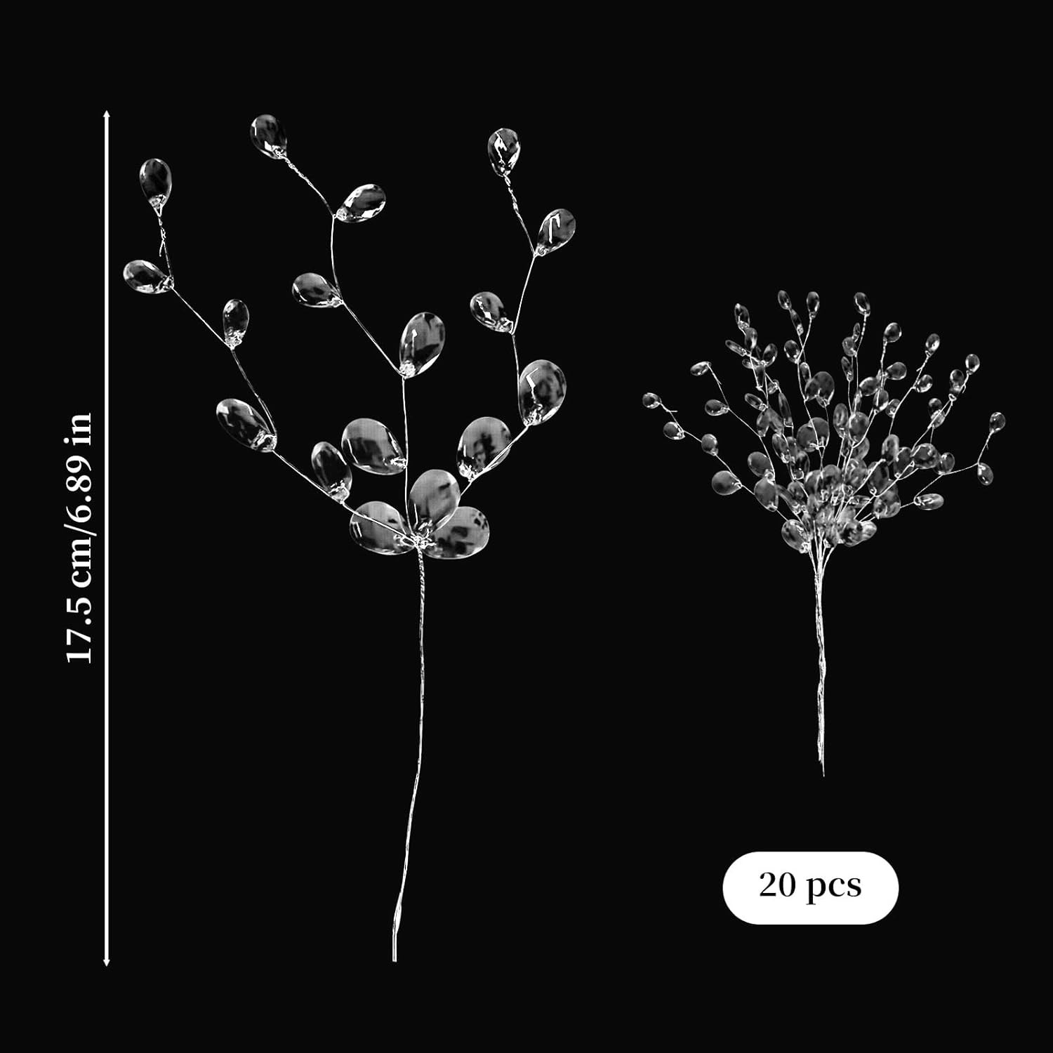 20PCS Acrylic Crystal Flower Branches – Clear Artificial Bead Drop Bouquets, Gli