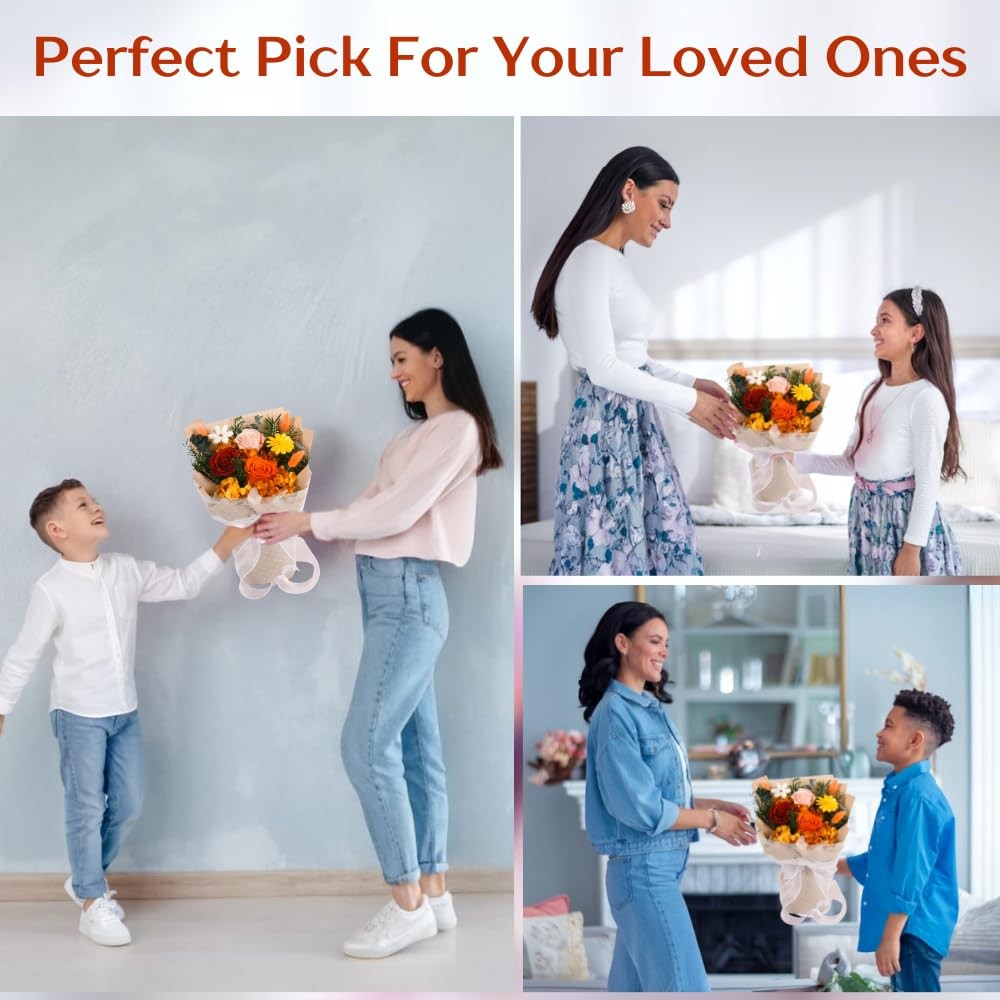 Forever Flowers Bouquet, Preserved Long-Lasting Orange Roses, Vase-Ready Arra…