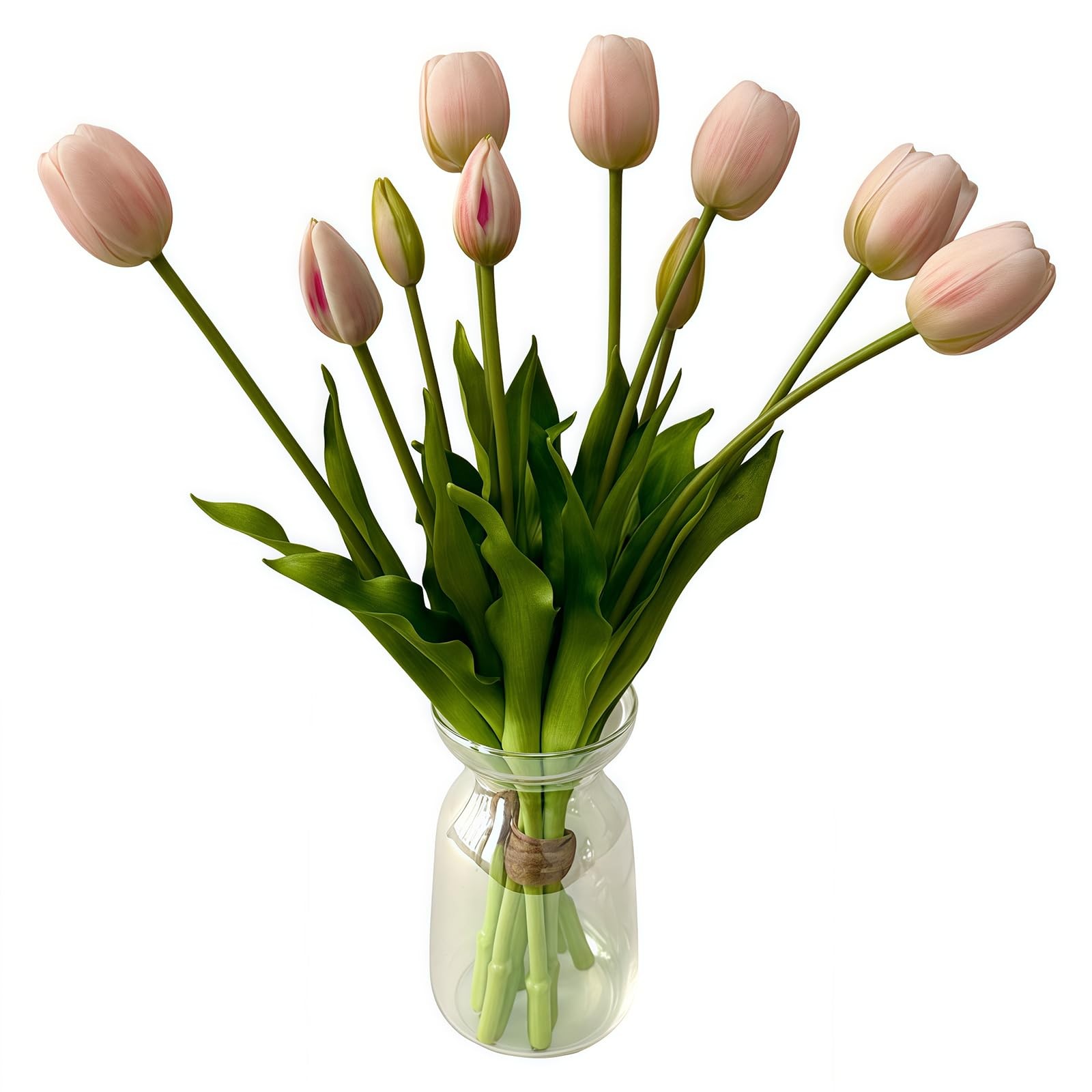 10 PCS Pink Artificial Tulip Flowers Real Touch Plastic Faux Bouquet Decor