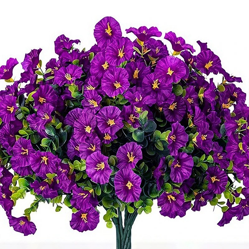 4 Bundles Artificial Flowers Outdoor UV Resistant Plastic Plant Silk Flower