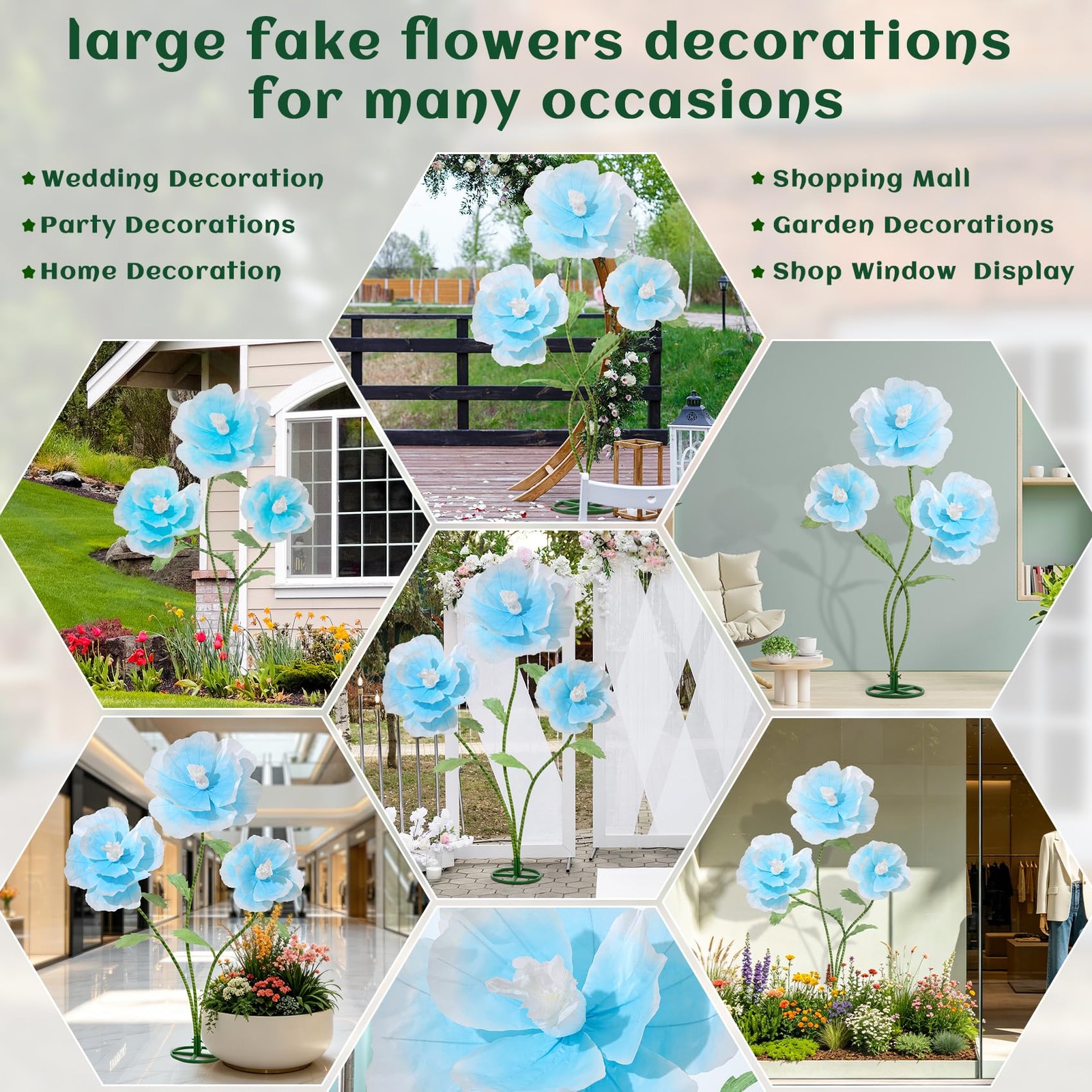 5.6 Ft Giant Flowers with Stand 3Pcs Large Artificial Flower for Wedding Deco…