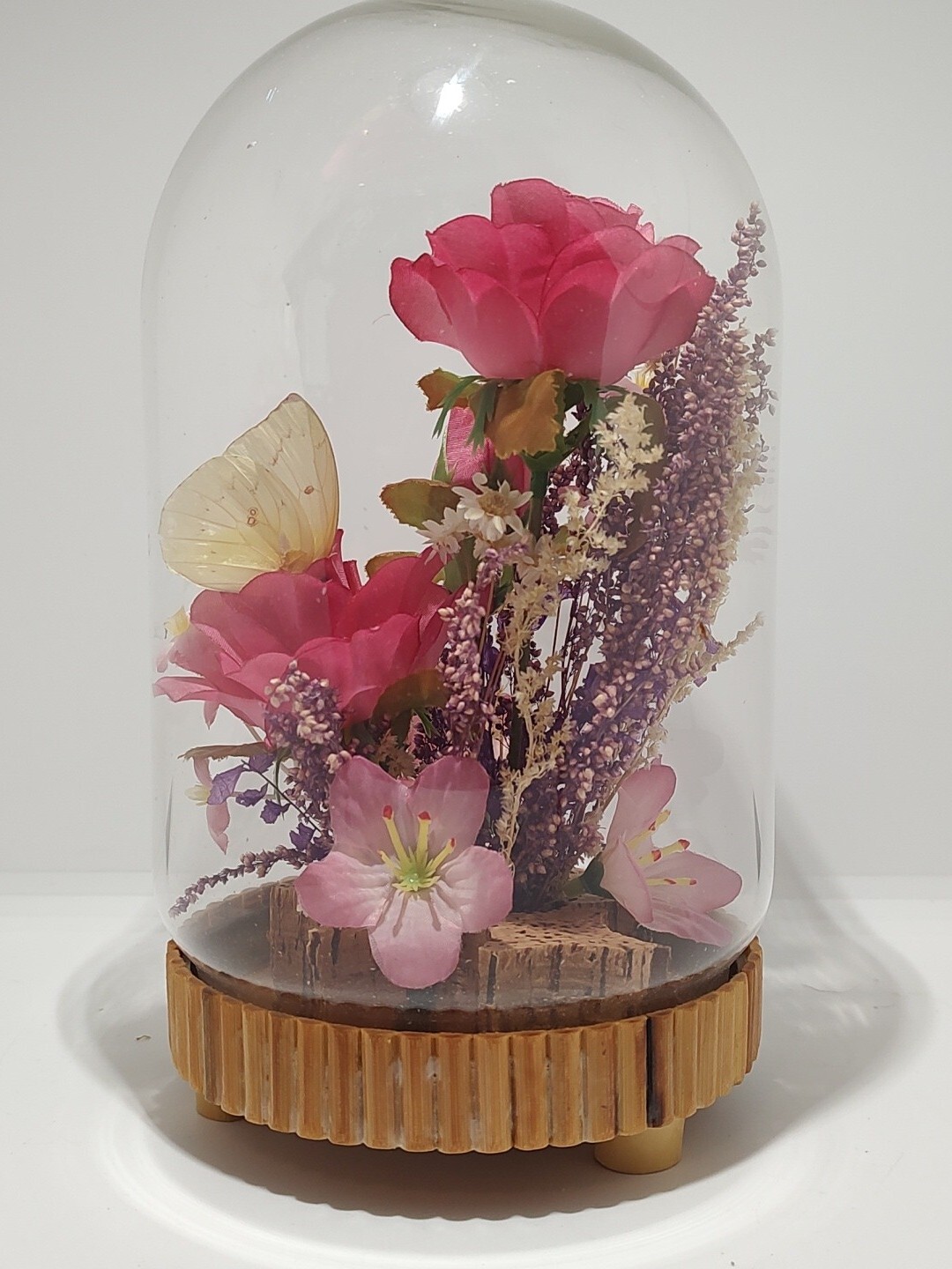 Vintage Plastic and Dried Flowers in Cloche Allied Enterprises Inc. 8.5 inches