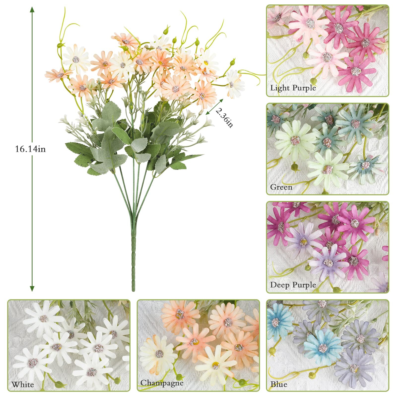 Artificial Flowers for Outdoors UV Resistant – 6 Bundles Mix Color Fake Daisy…