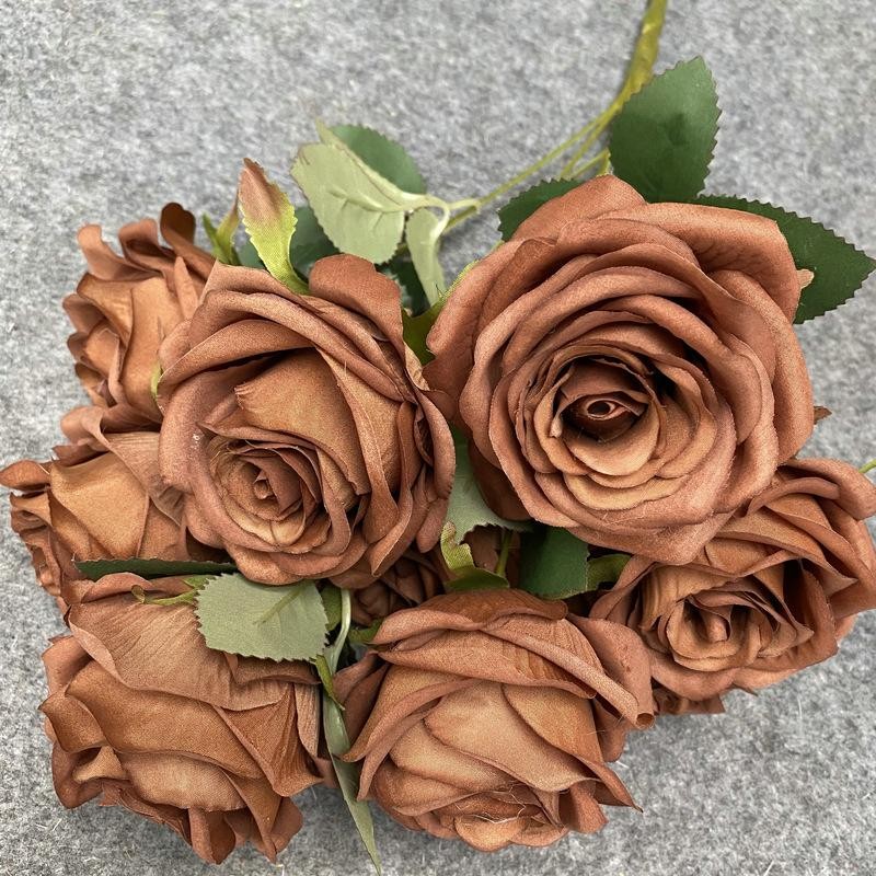 Artificial 9 Head Rose Bouquet Wedding Decoration Silk Flowers Photo Props