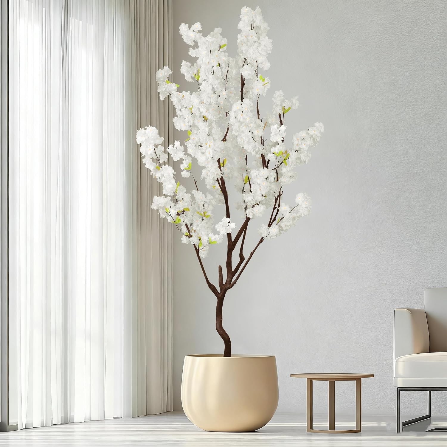 Faux White Cherry Blossom 6ft(72in Artificial Floor Green Plant Indoor Decor