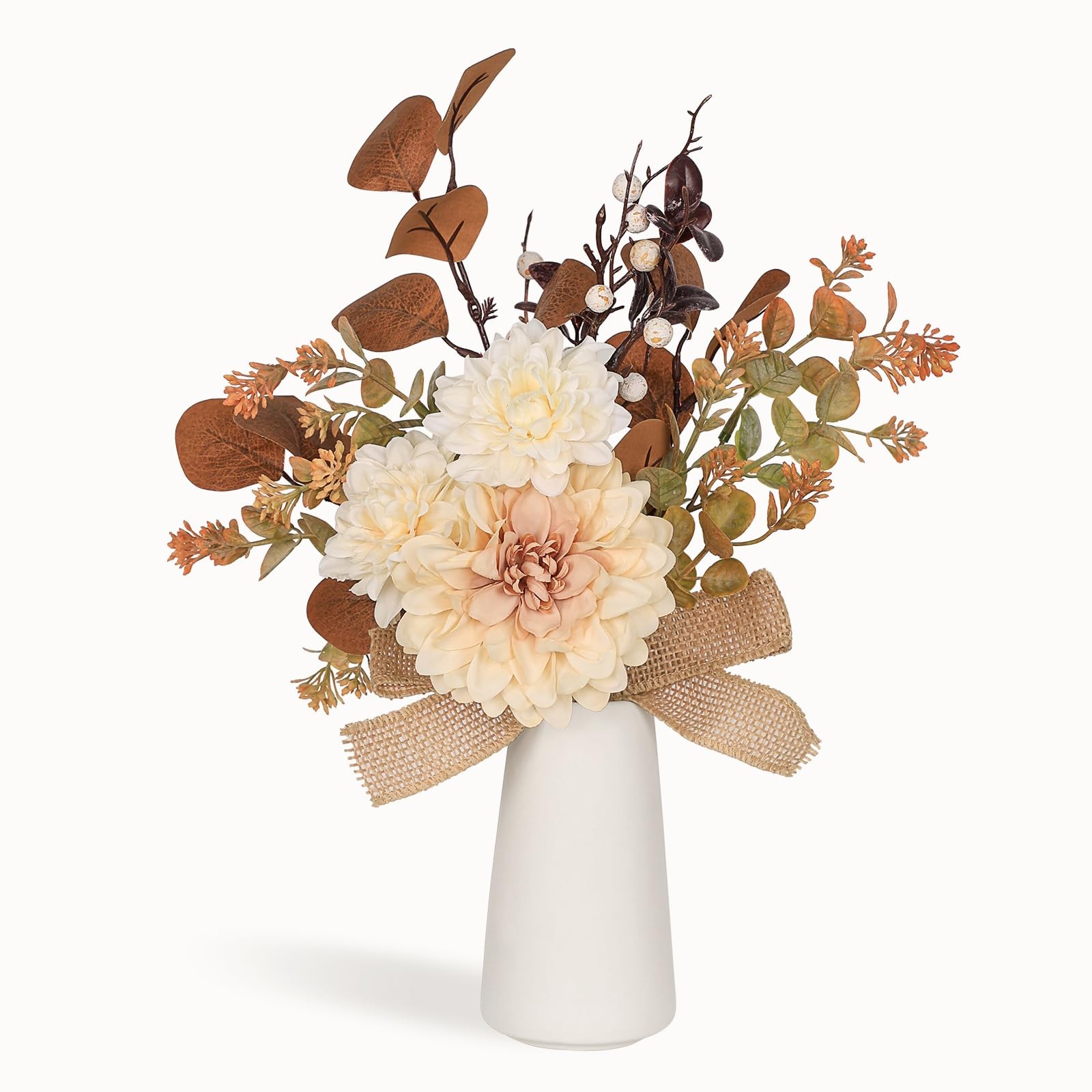 Small Artificial Flowers in Ceramic Vase 15 inch Faux Flower Centerpieces Cof…