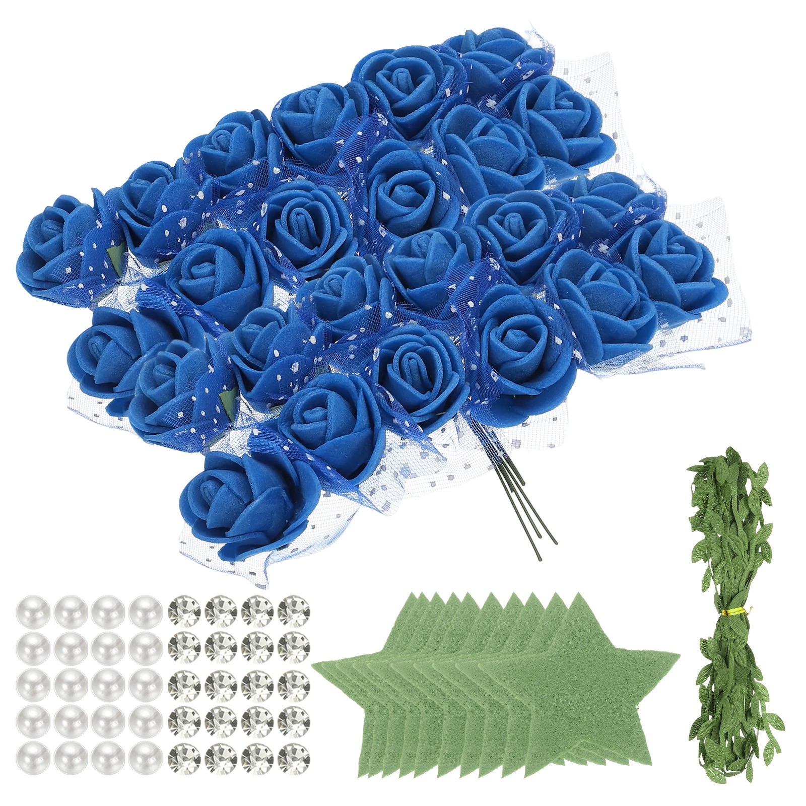 504pcs Foam Rose Heads 1.5-2.5 cm for DIY Crafts Accessories, Dark Blue