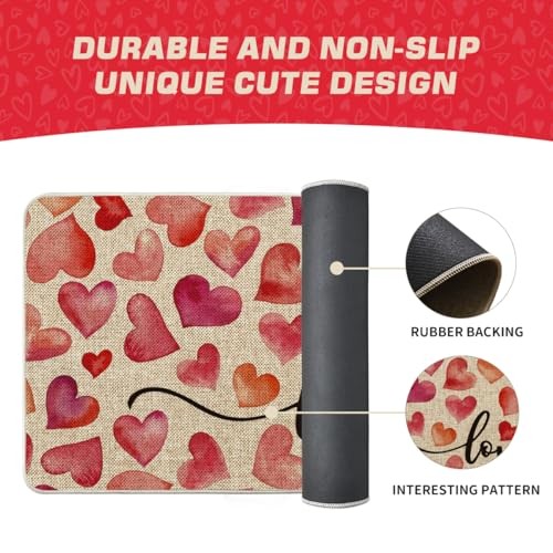 Heart Love Valentine’s Day Doormat, Anniversary Wedding Home 17″ x 29″ Beige