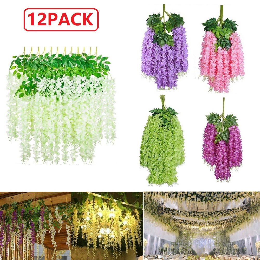Wisteria Hanging Flowers,12x Fake Hanging Flowers,Wisteria Artificiales Garland