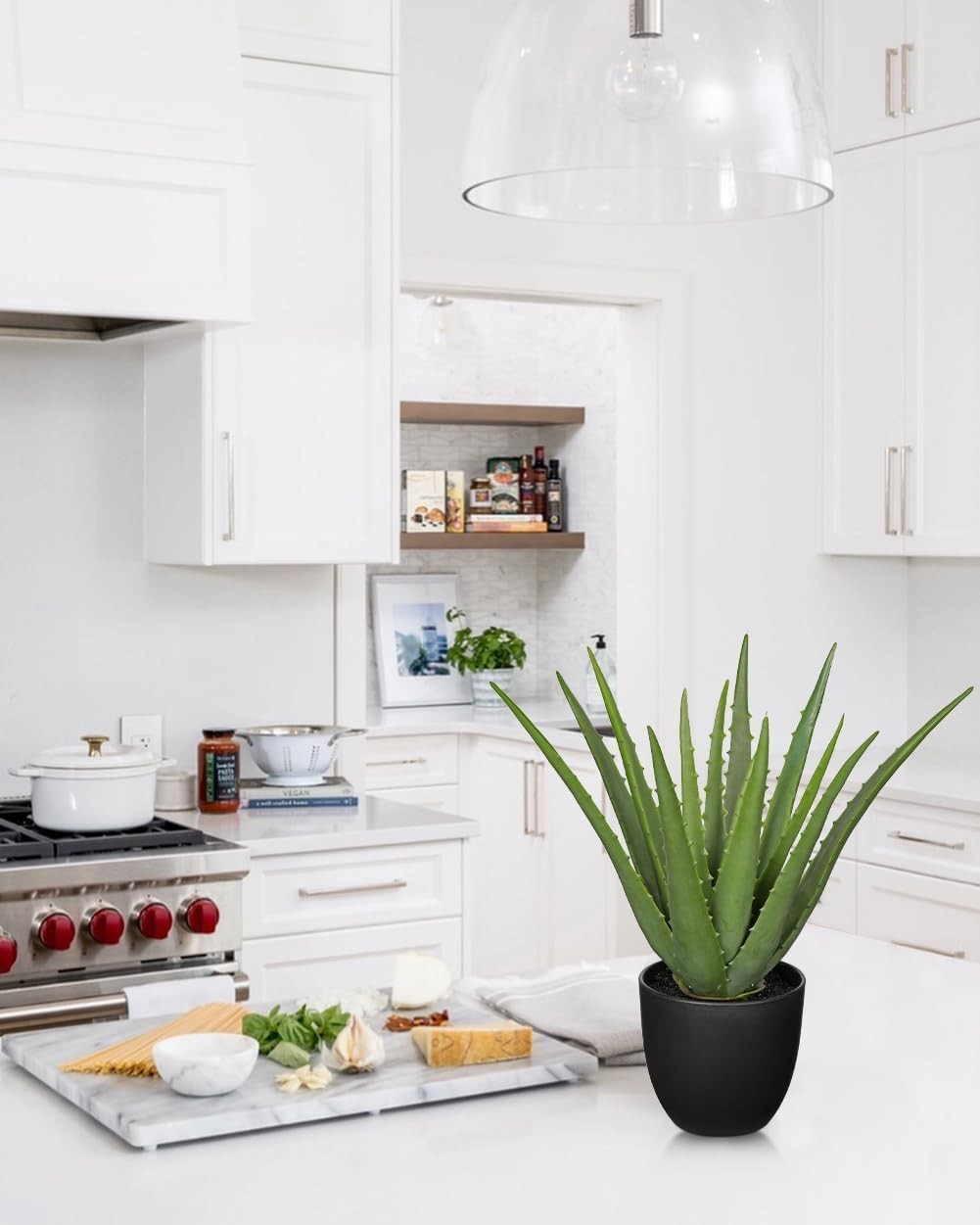 13 Inch Fake Succulent Aloe Vera Plants Large Artificial Black Pot Home Decor