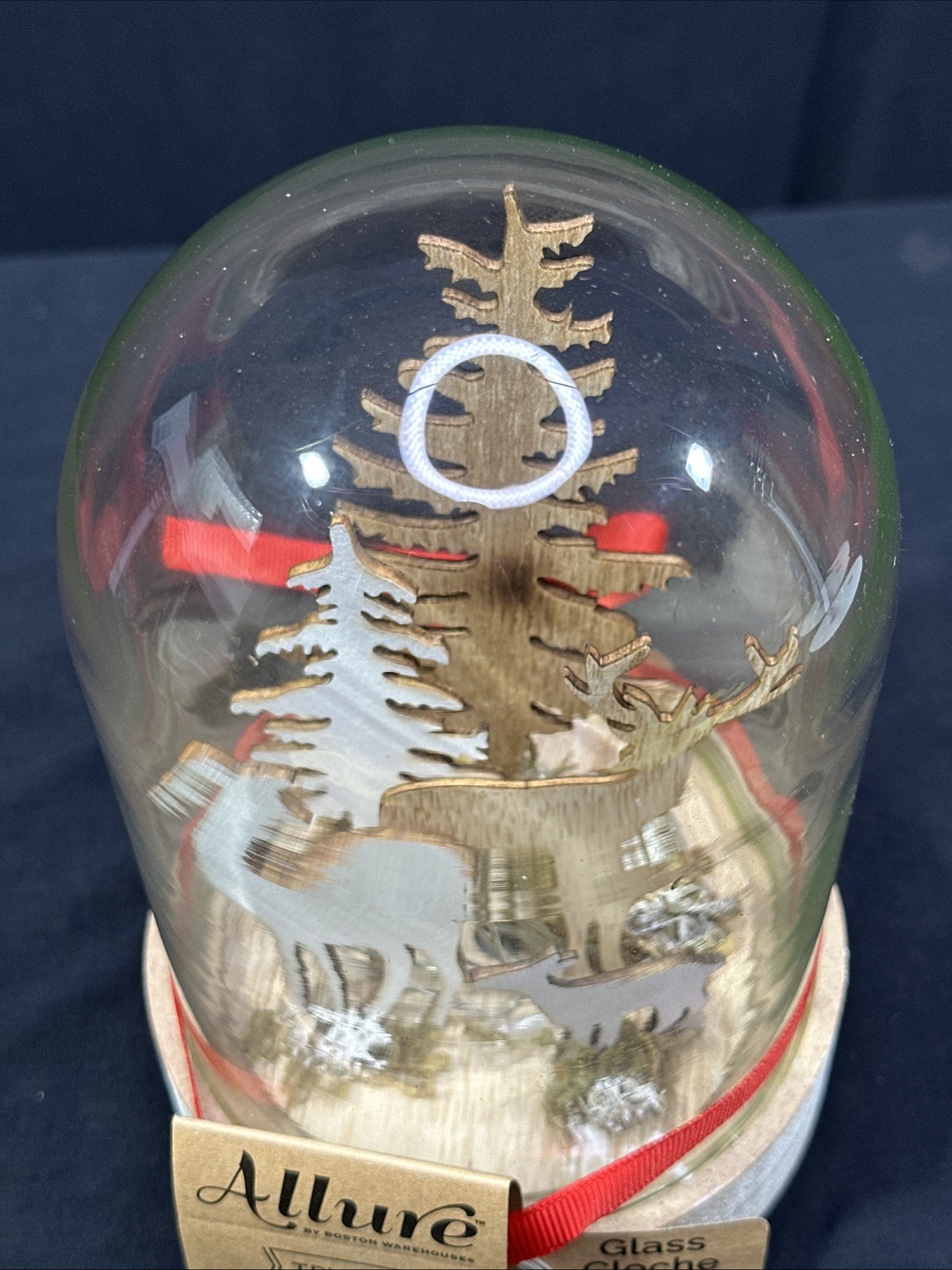 Allure Clear Cloche Glass Dome Jar Display Case Tabletop Center LED Deer 7.5”