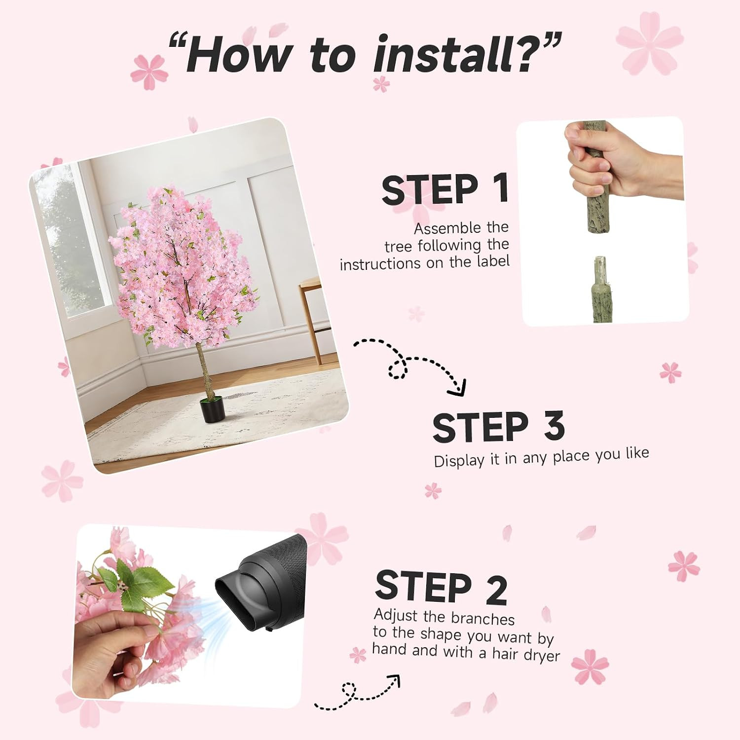 4FT Pink Cherry Blossom Tree – Realistic Faux Silk Plant for Home & Events
