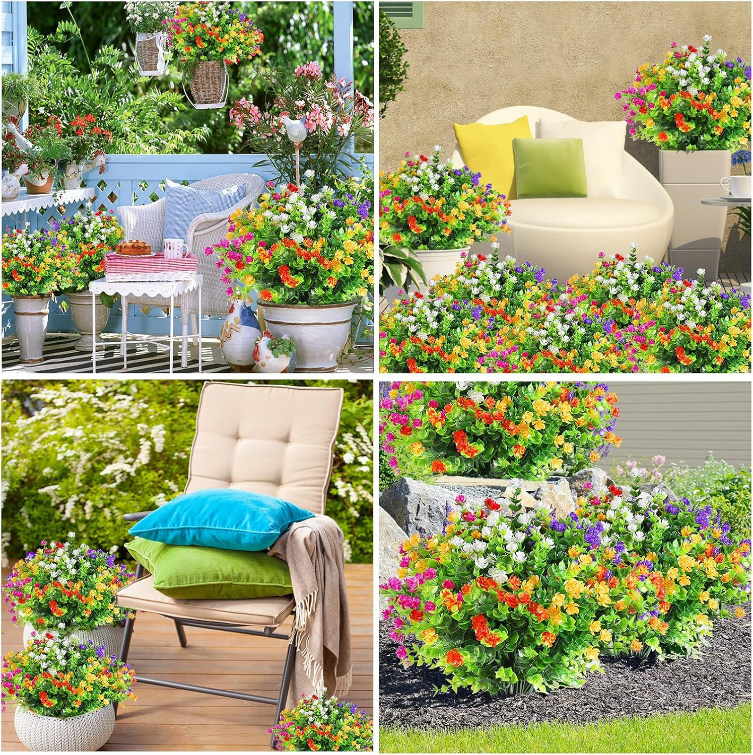12 Bundle Artificial Flowers for Outdoor UV Resistant Plants, Fall Faux Flowers