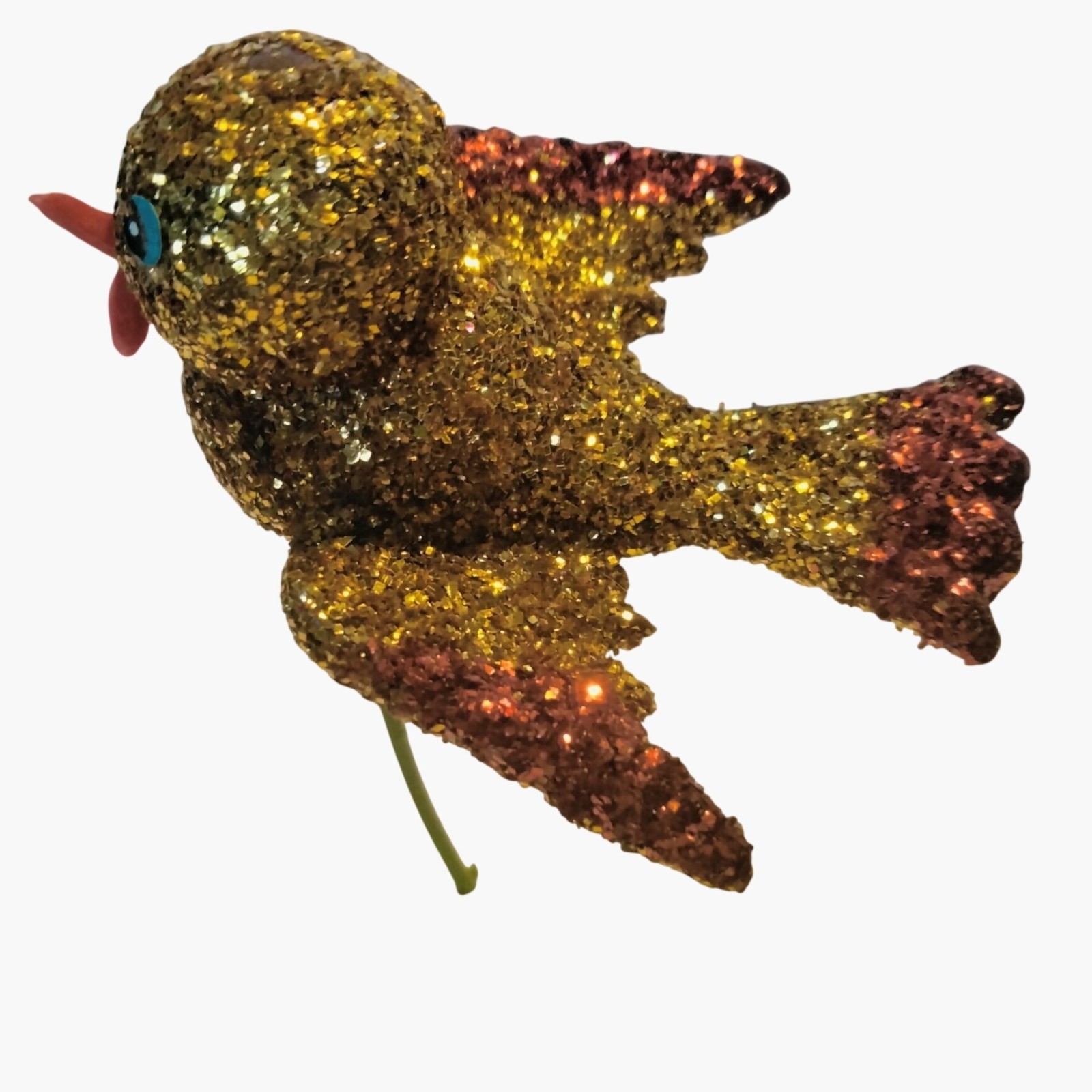Glitter Gold Bird Ornament Green Wire Stem Decoration Crafting Lot 4