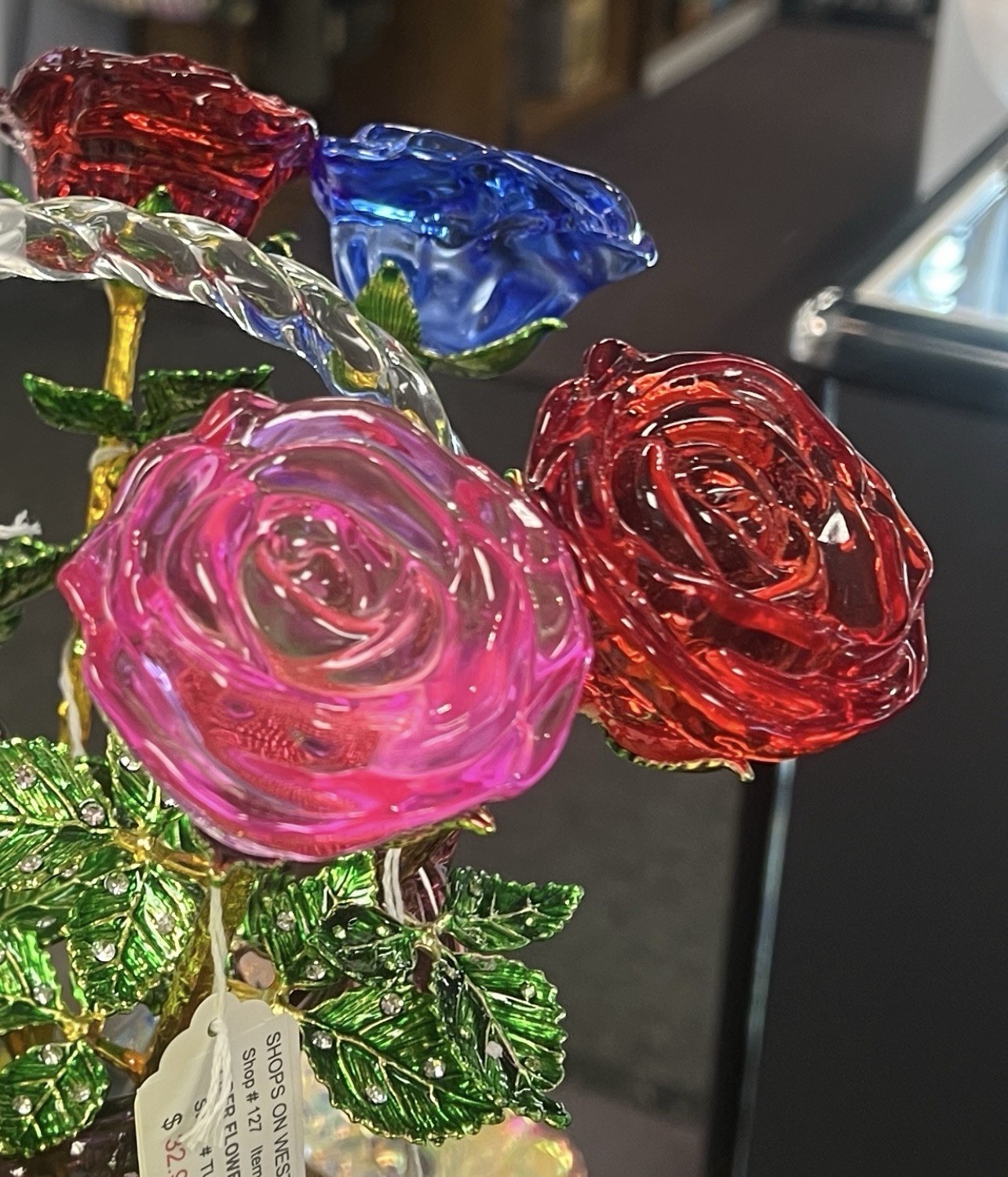 Crystal Glass Rose Flower Gold Plated Long Stem Choice Of Colors