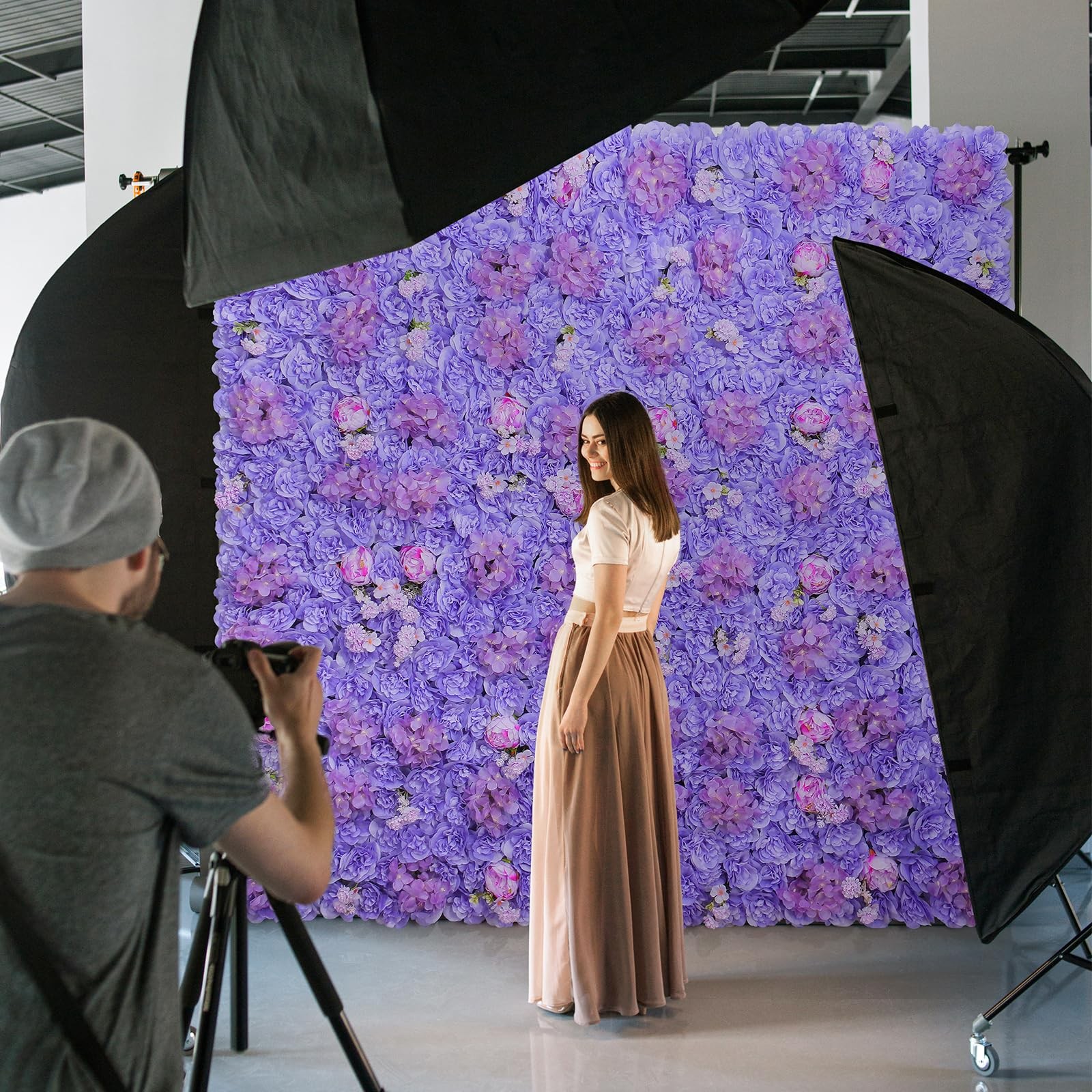 RIDDSEE Flower Wall Backdrop 16.5*16.5 12Pcs Artificial Floral Wall Panel 3D