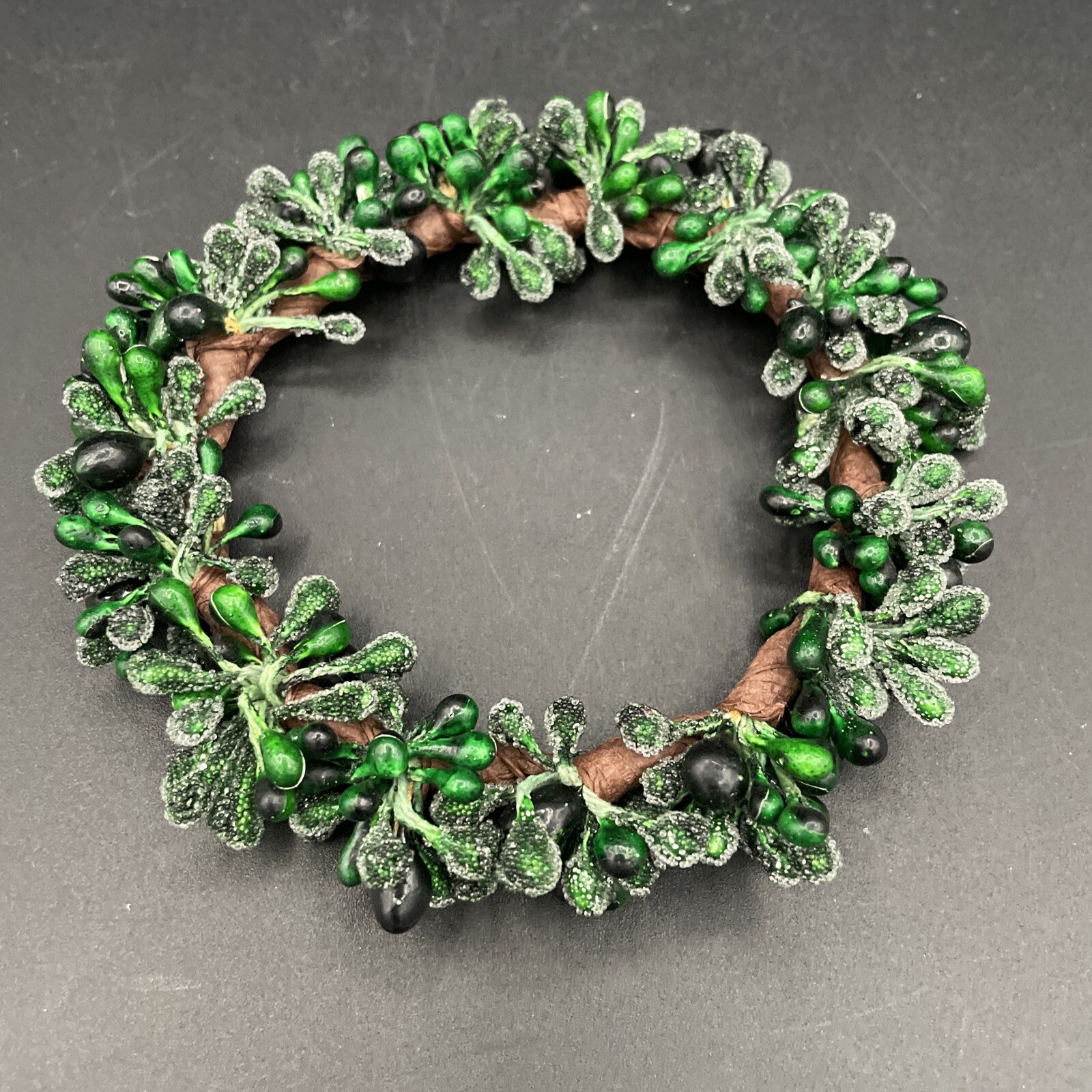 Small Wreath – Candle Ring – Green Frosted and Unfrosted Berries – 5 In.