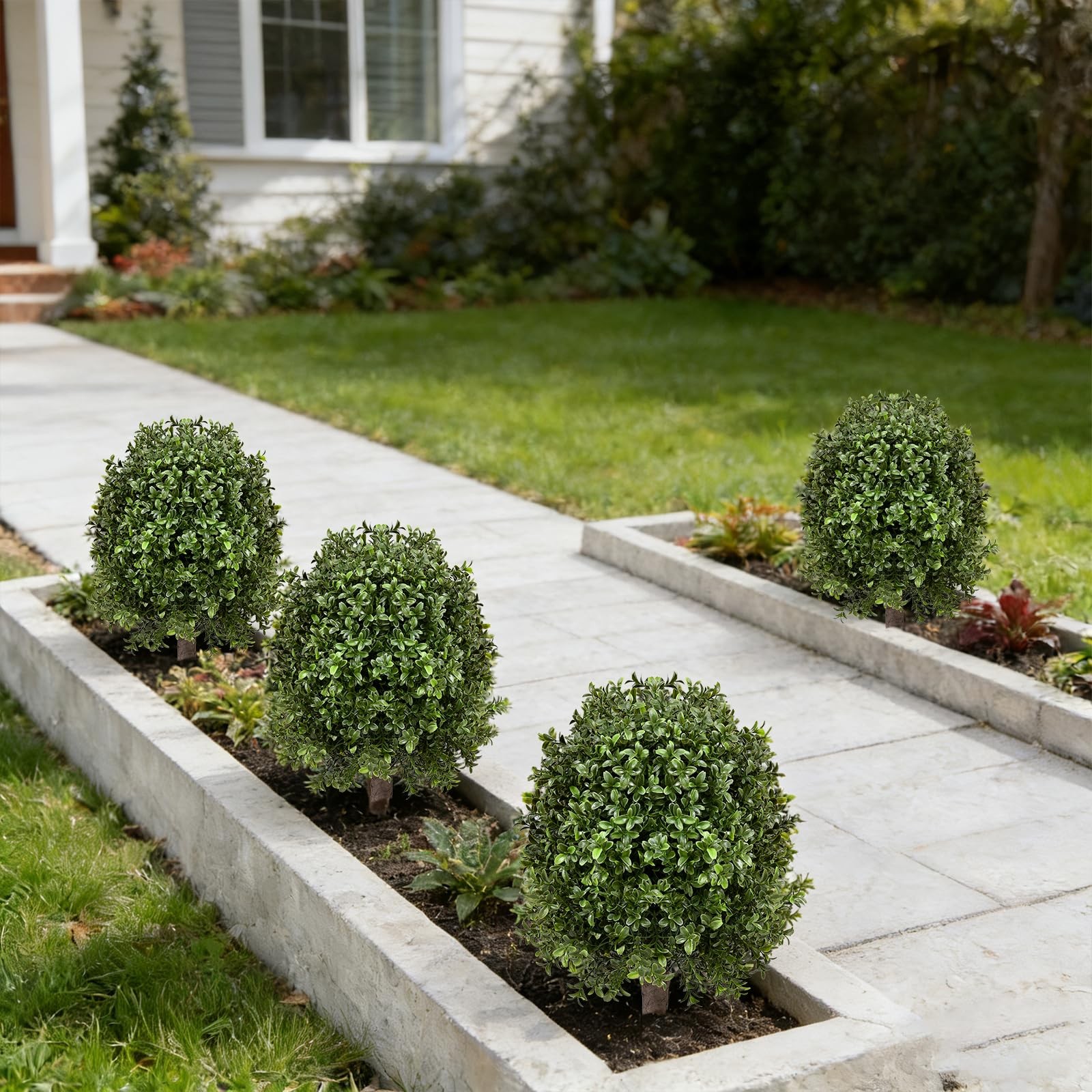 25″ Artificial Boxwood Topiary Tree – 2-Pack Realistic Touch Dual-Tone UV-Res…