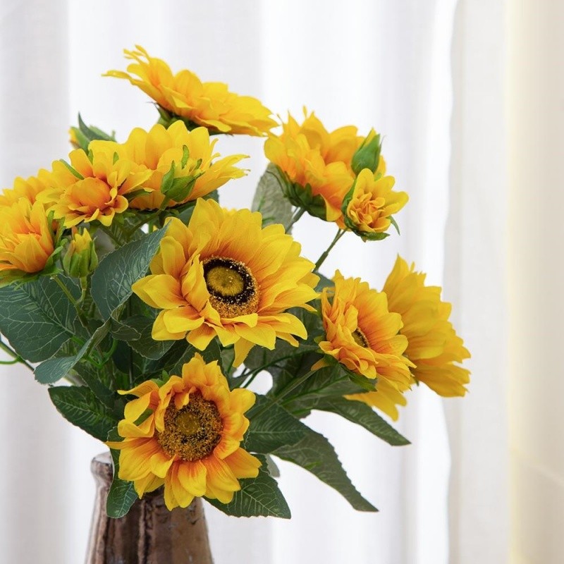 4pack, Artificial Yellow Sunflower Bush, Garden Home Table Flower Decor