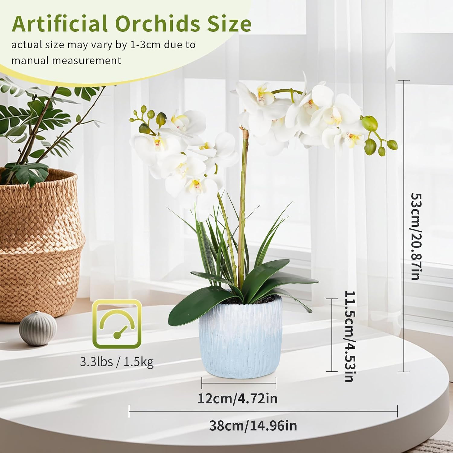 Real Touch Faux Orchid Plant in Ceramic Vase – 20.87” White Centerpiece