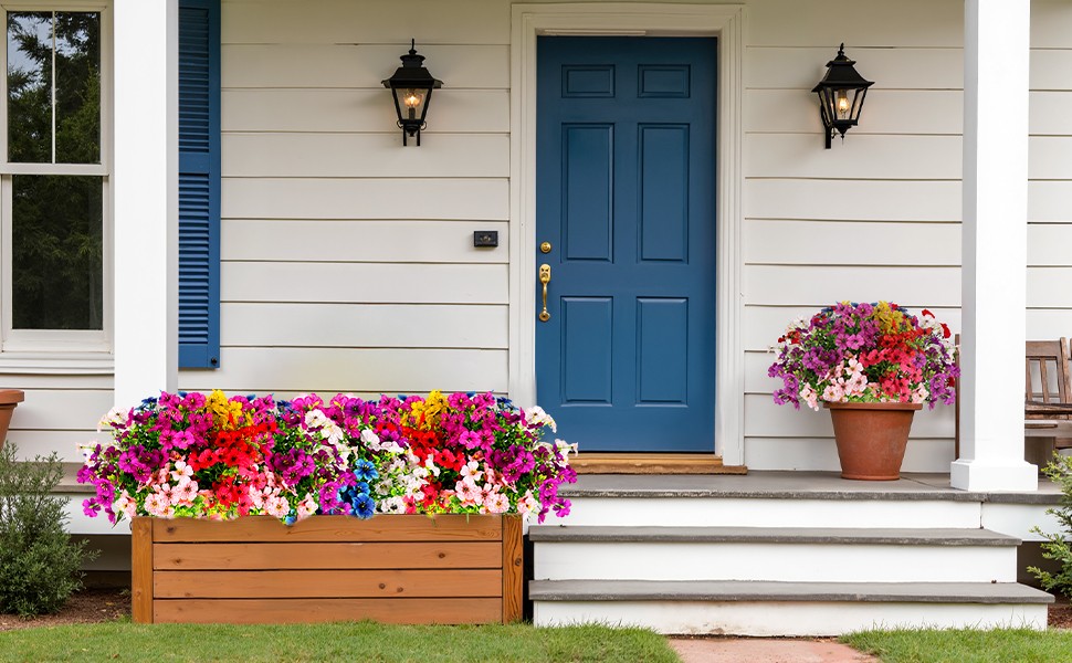 Artificial Flowers for Outdoors, 16 Bundles UV Resistant Fake Outdoor Flowers,