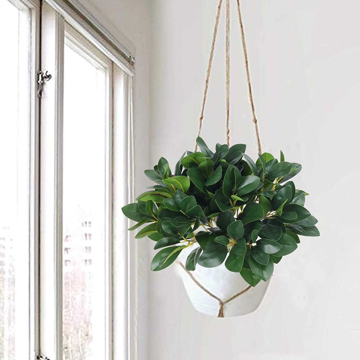 8Pcs Artificial Silk Greenery Fake Eucalyptus Leaves Stems Faux Shrubs Plants…