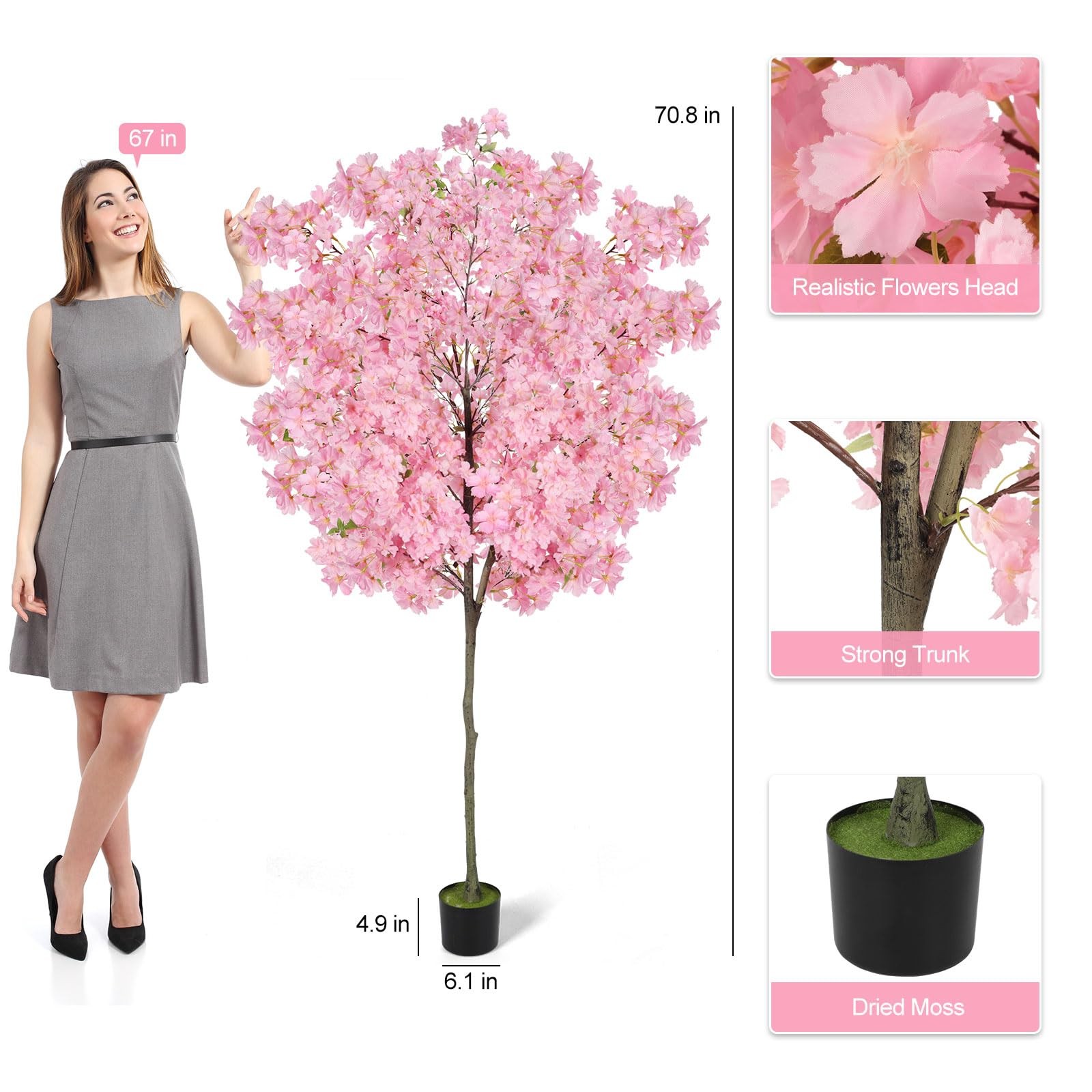 6Ft Tall Cherry Blossom Artificial Tree,Fake Pink Cherry Blossom Tree,Lifelik…