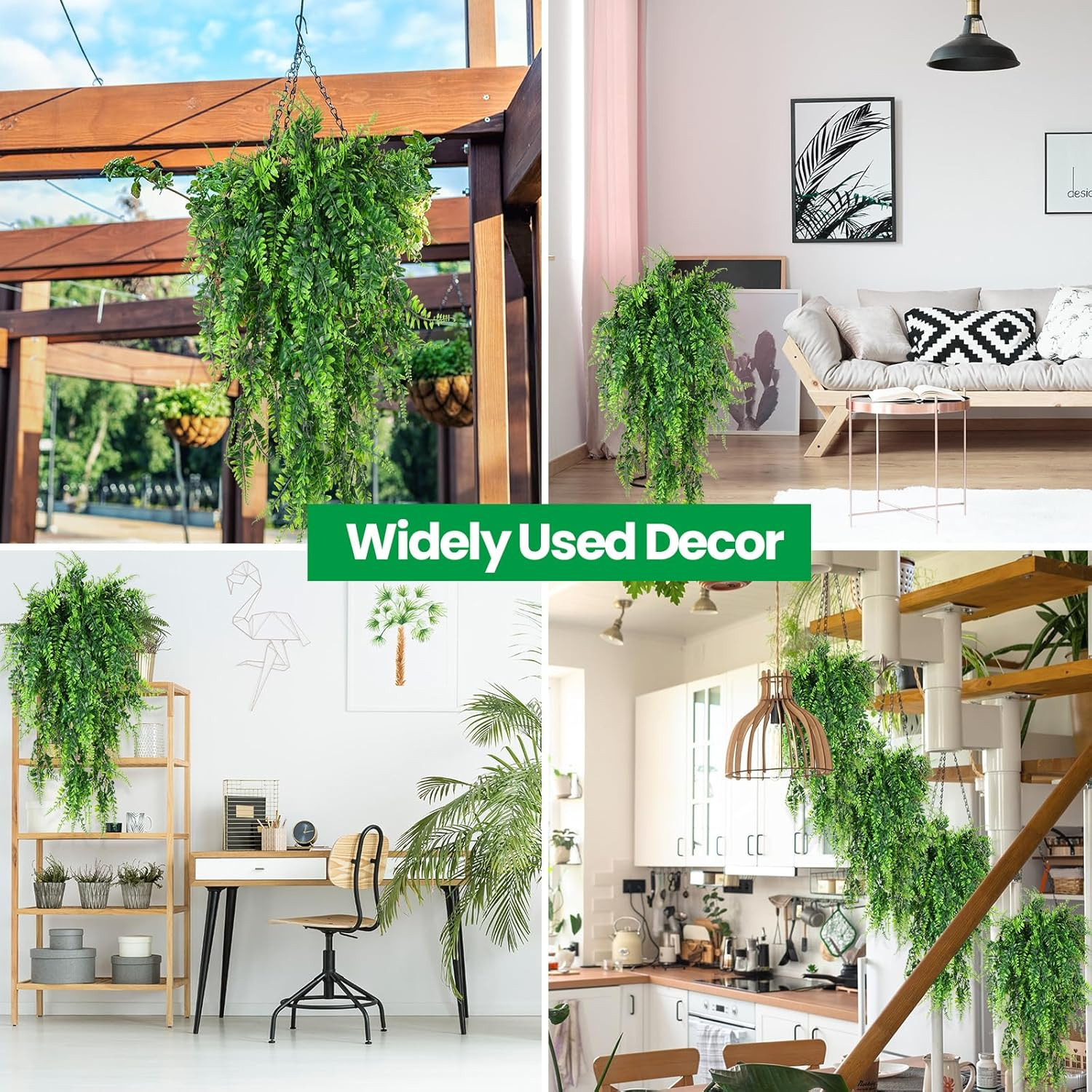 36 Pcs 32″ Artificial Boston Ferns for Indoor Outdoor Wall Decor