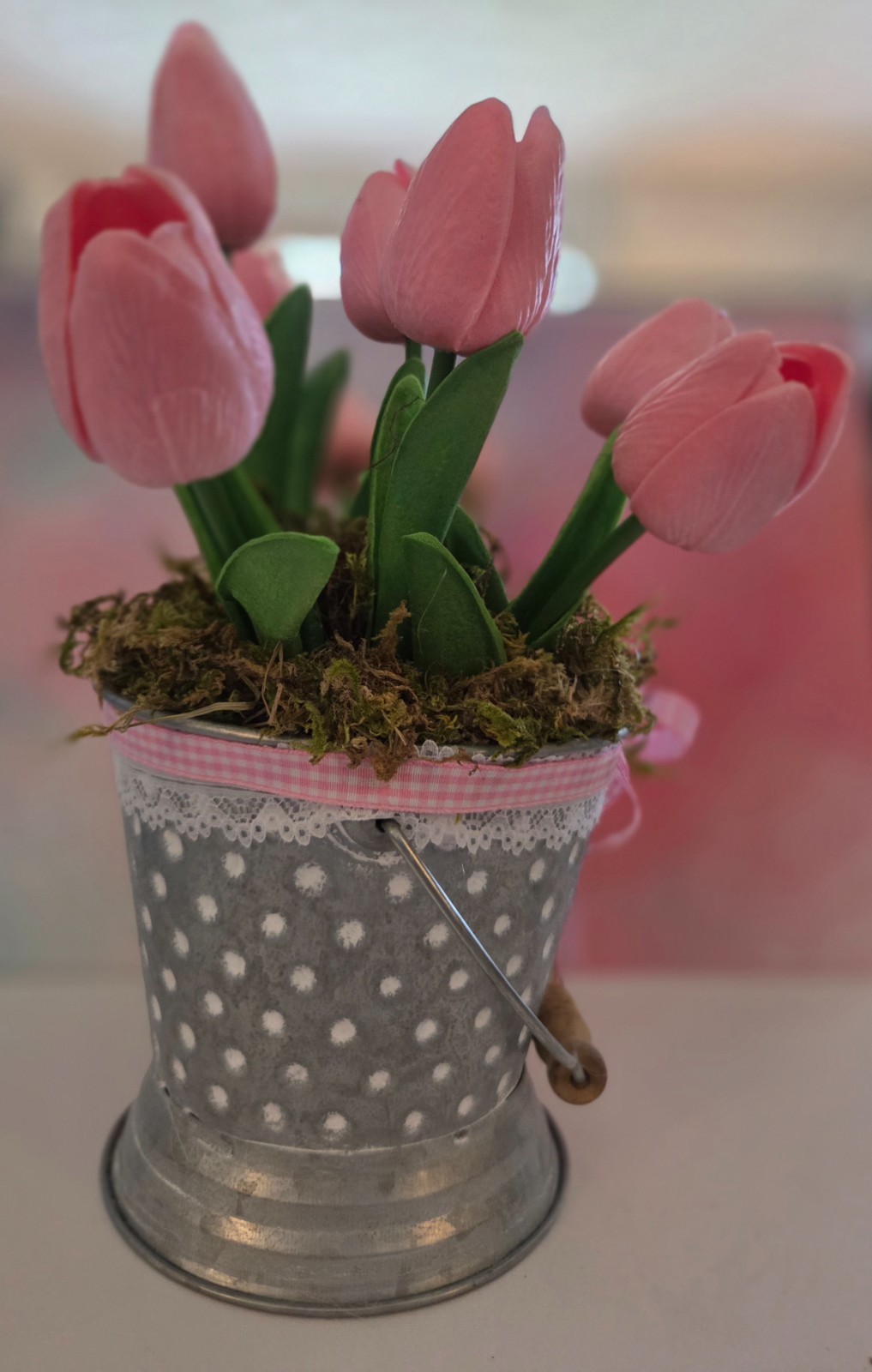 Cottagecore Pink Tulip Arrangement/Easter Bunny Decor/Spring Farmhouse