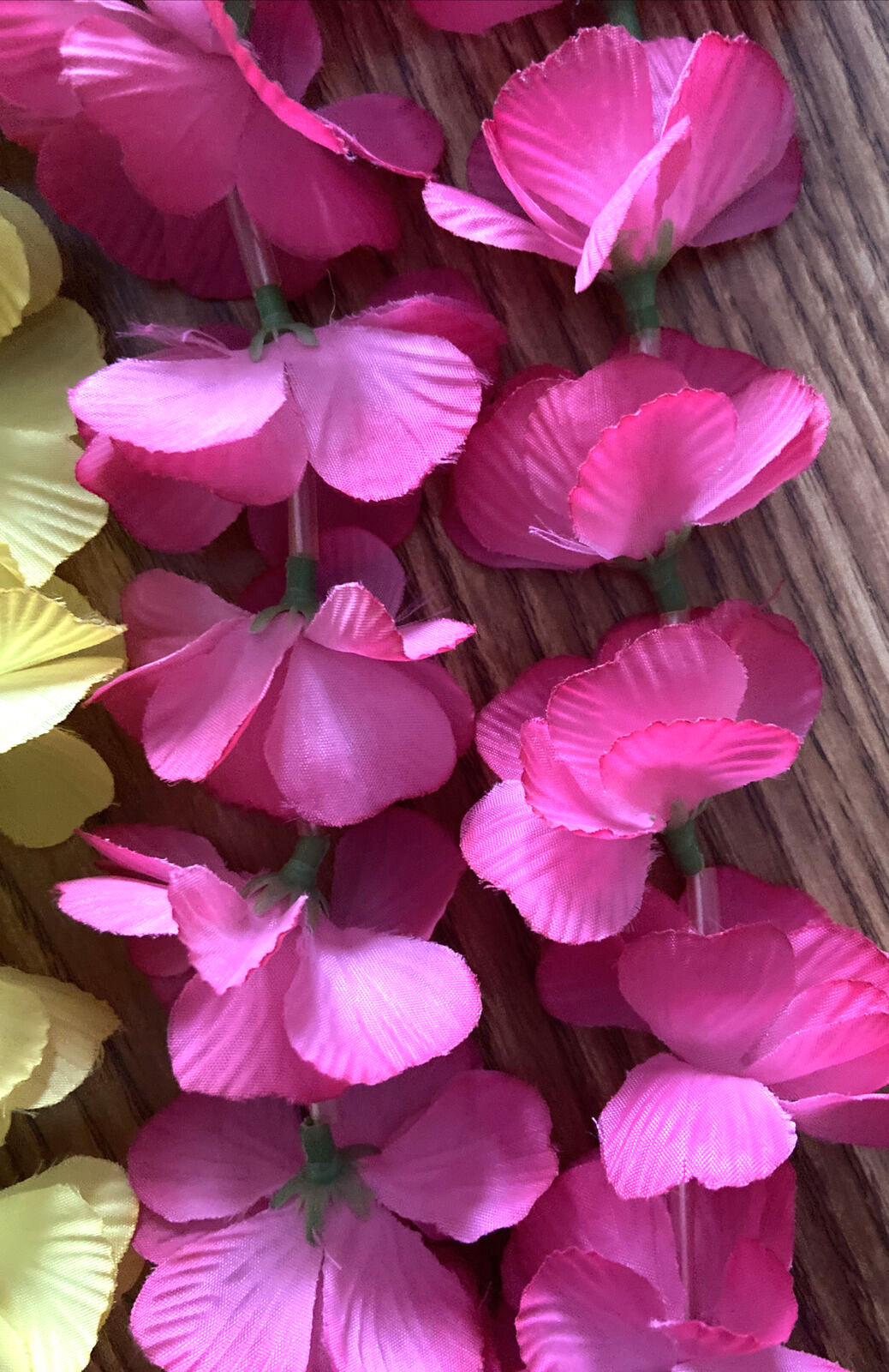 VINTAGE Lot of 3 Artificial Silk Flowers Pink Yellow Multi Hawaiian Lei Necklace