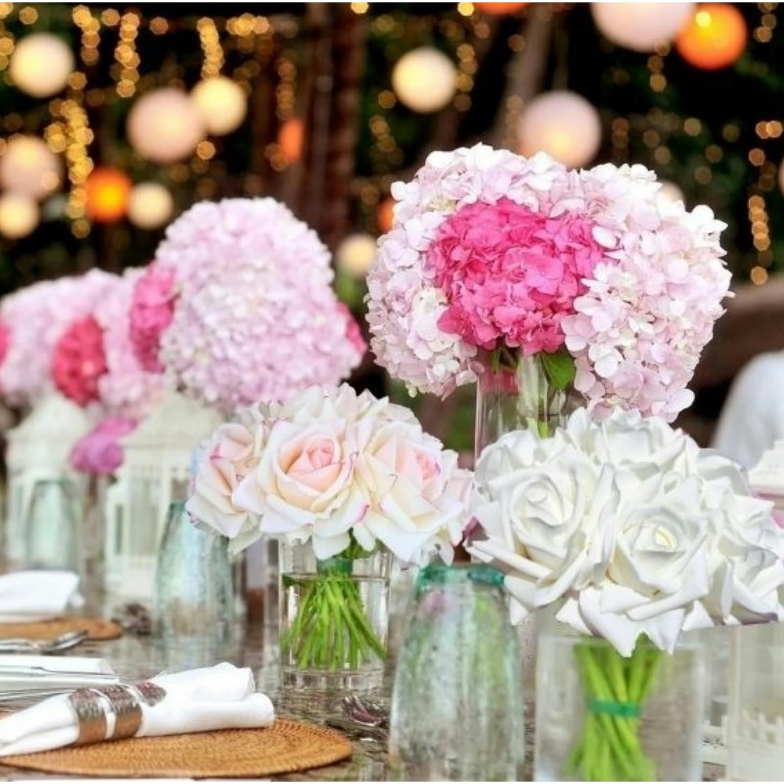 10 Pcs Light Pink Trimmed Artificial Realistic Rose Flower Home Decor Bouquet