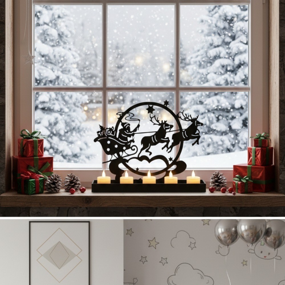 Santa Reindeer Metal Candlestick Wall Sculpture Exquisite Christmas Gift