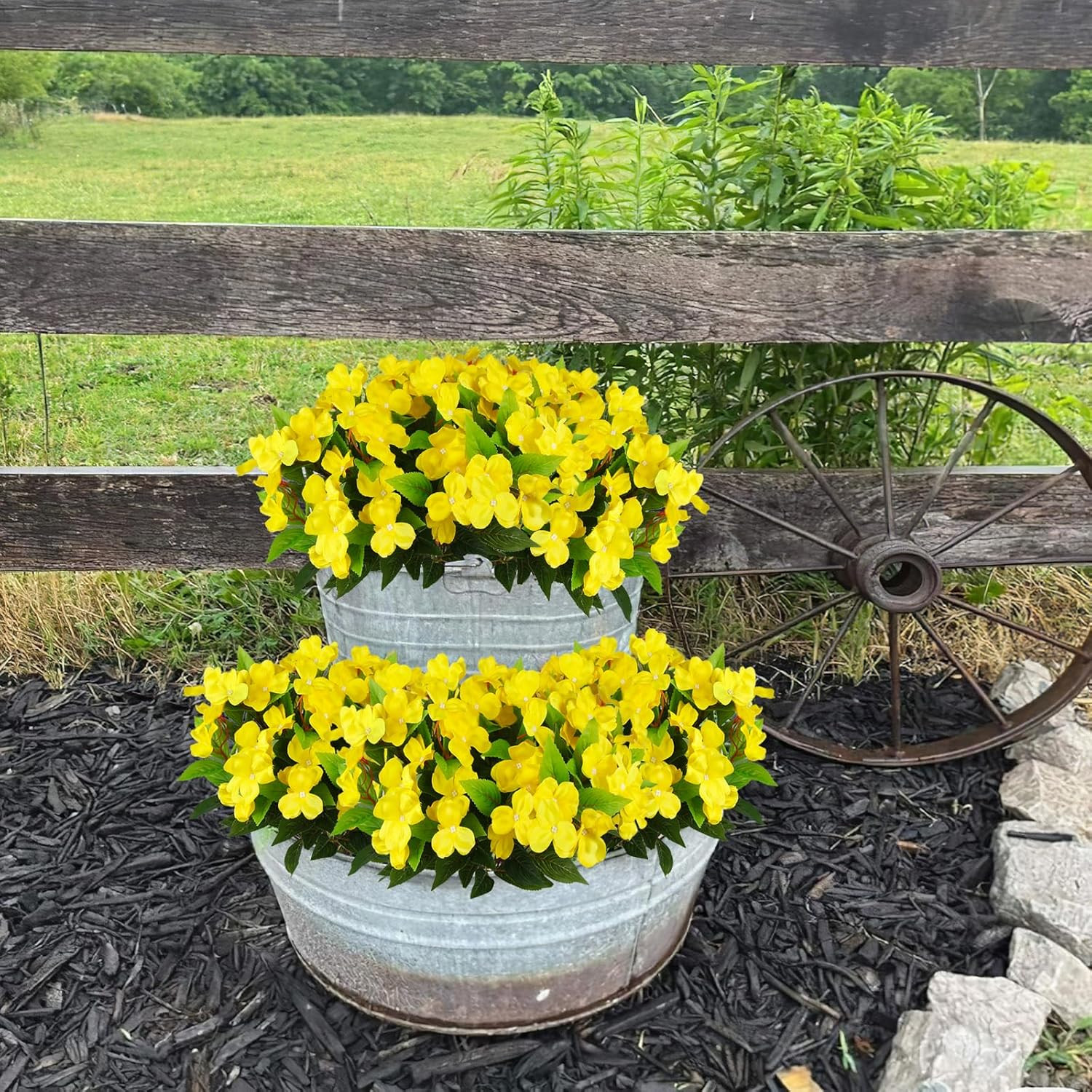 4 Pcs Artificial Impatiens Flowers for Outdoors Silk Impatiens Flowers Yellow