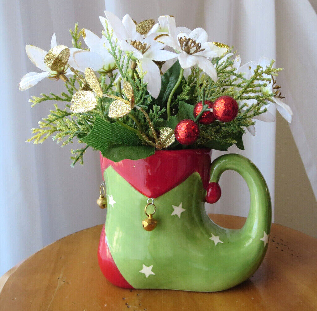 ARTIFICIAL SILK/PLASTIC FLOWERS ARRANGEMENT CHRISRMAS HOLIDAY 5″x7″