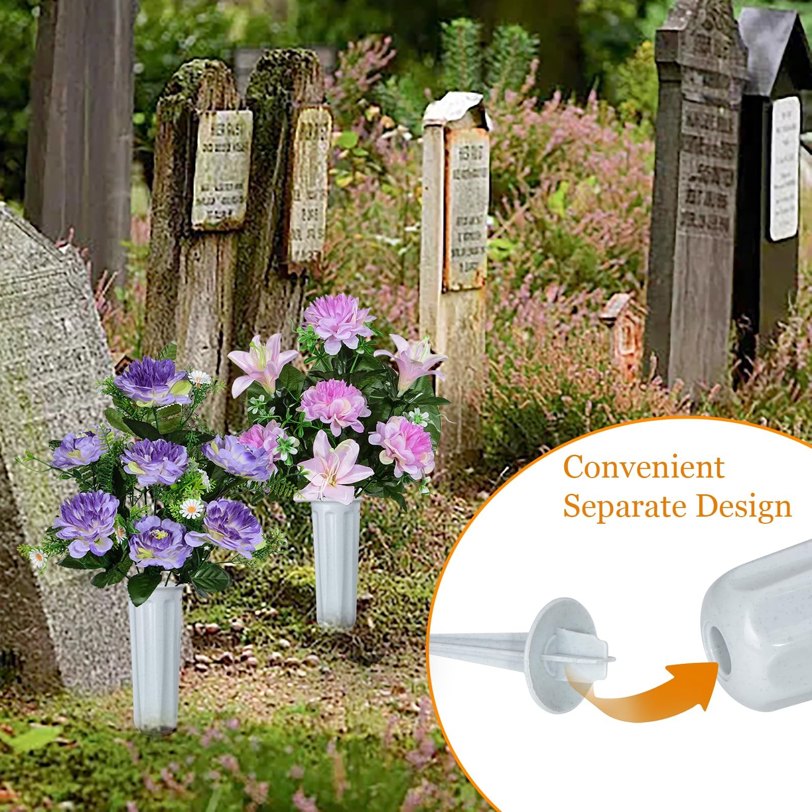 Artificial Cemetery Flowers, Artificial Grave Memorial Flowers with Vase for …
