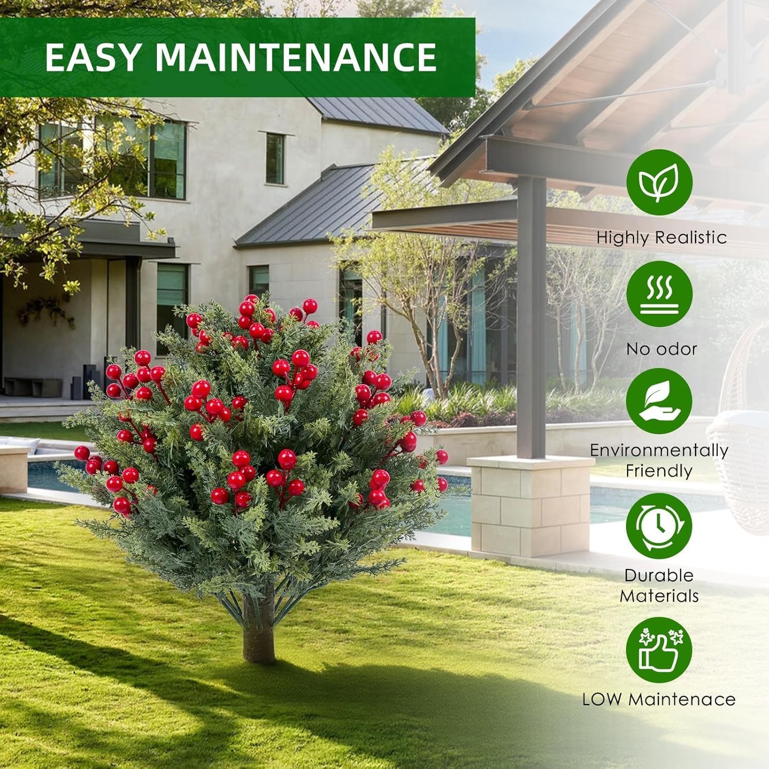 2Pcs 19.6” Artificial Topiary Trees Red Fruits Bushes with Ground Spike Outdoor