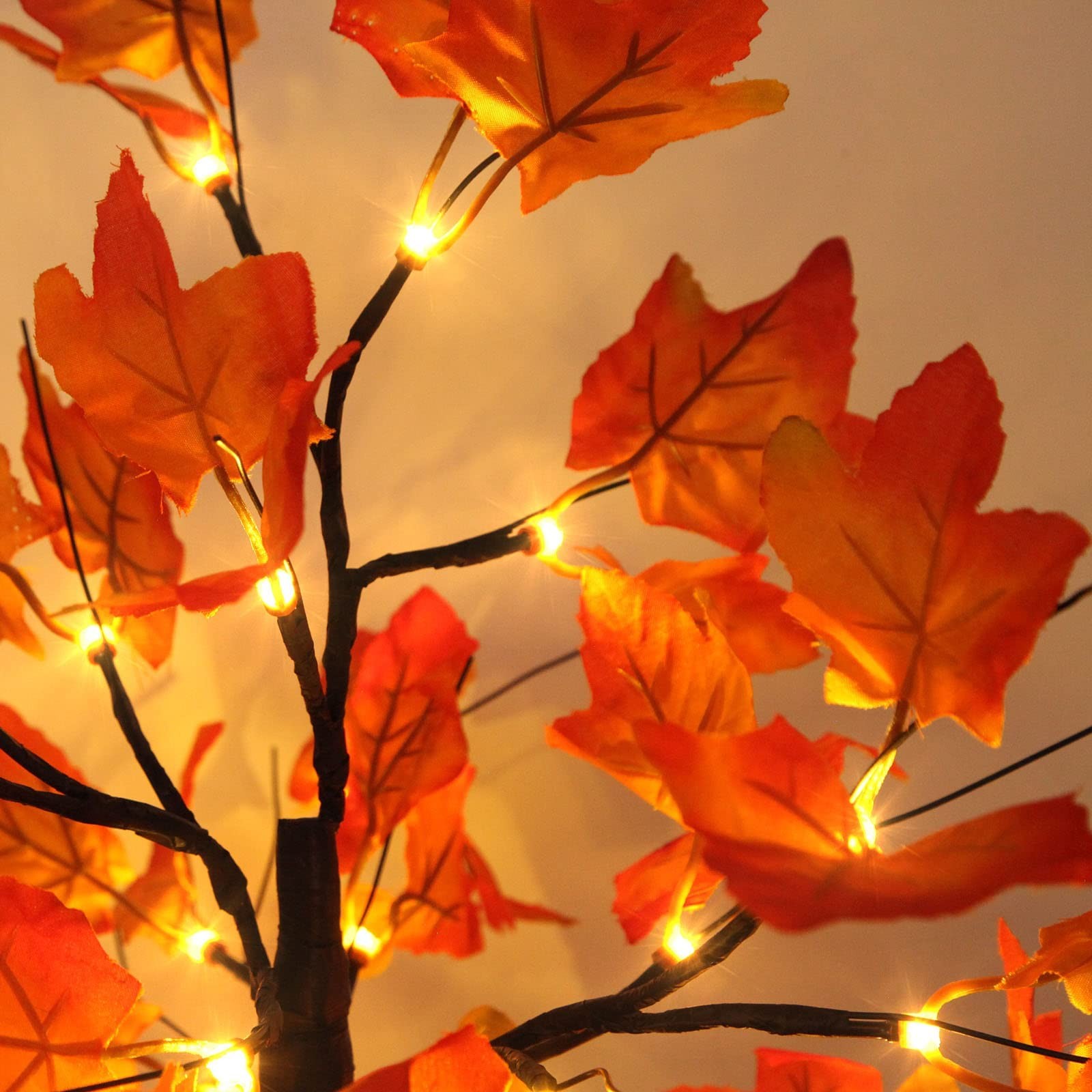 4 PCS Fall Lighted Maple Tree Decor 2FT 96 LED USB Battery Artificial