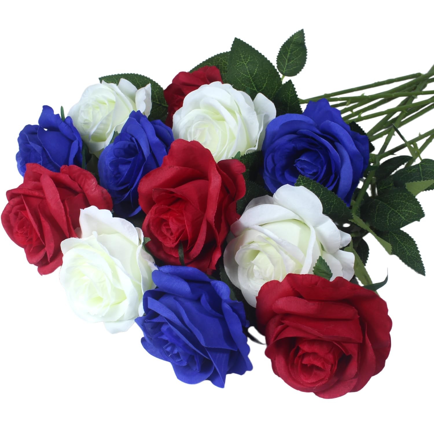 Artificial Roses Flowers, 12 Pcs Red White Blue Patriotic Long Stem Realistic…