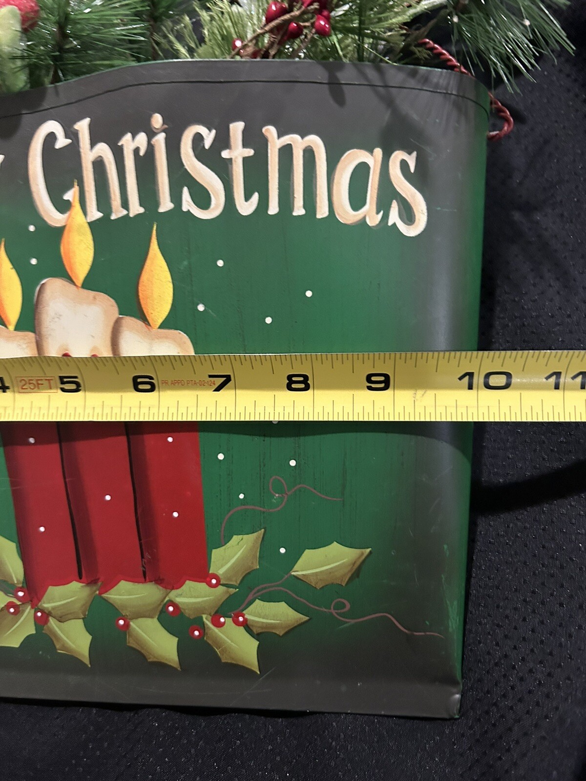 Merry Christmas Wall Decor Painted Tin Bucket with Artificial Berries and Pine
