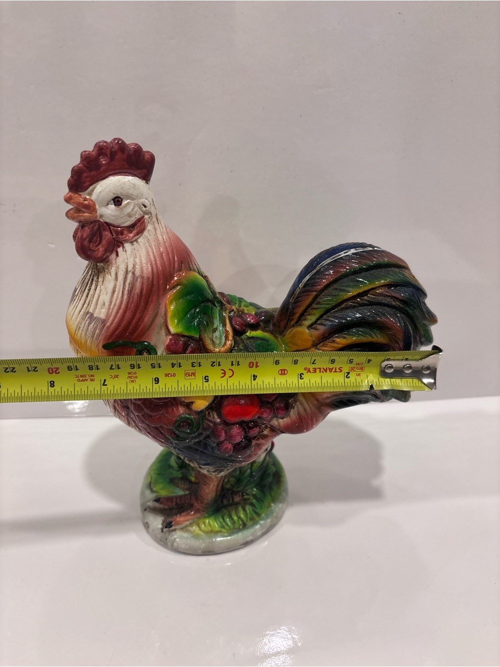 Vintage Ceramic Rooster Figurine Fruit Decor Hand Painted Farmhouse Country 9.5”