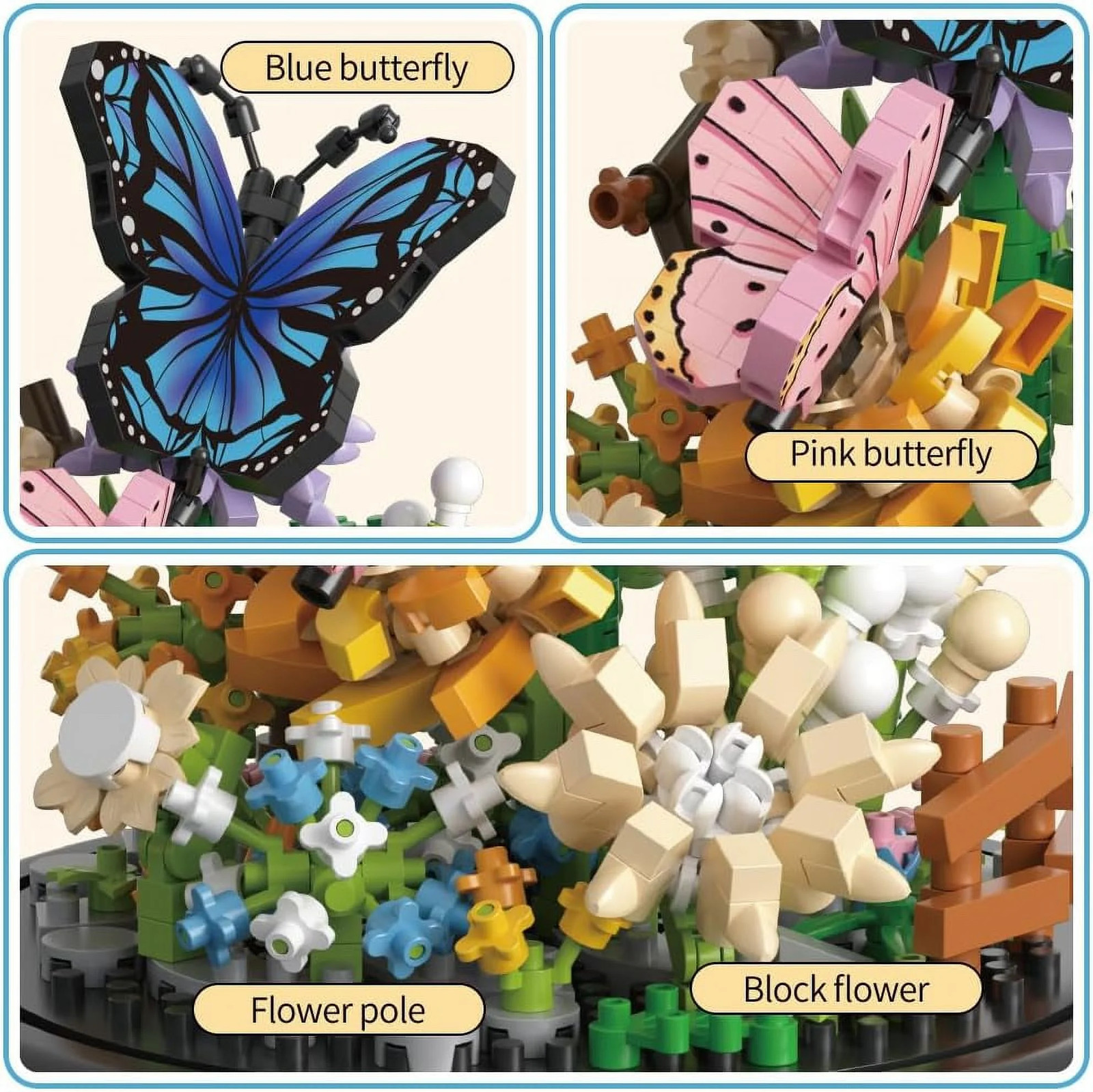 Flower Bouquet Butterfly Building Set, Bonsai Tree Building Kit with Dust Cover,